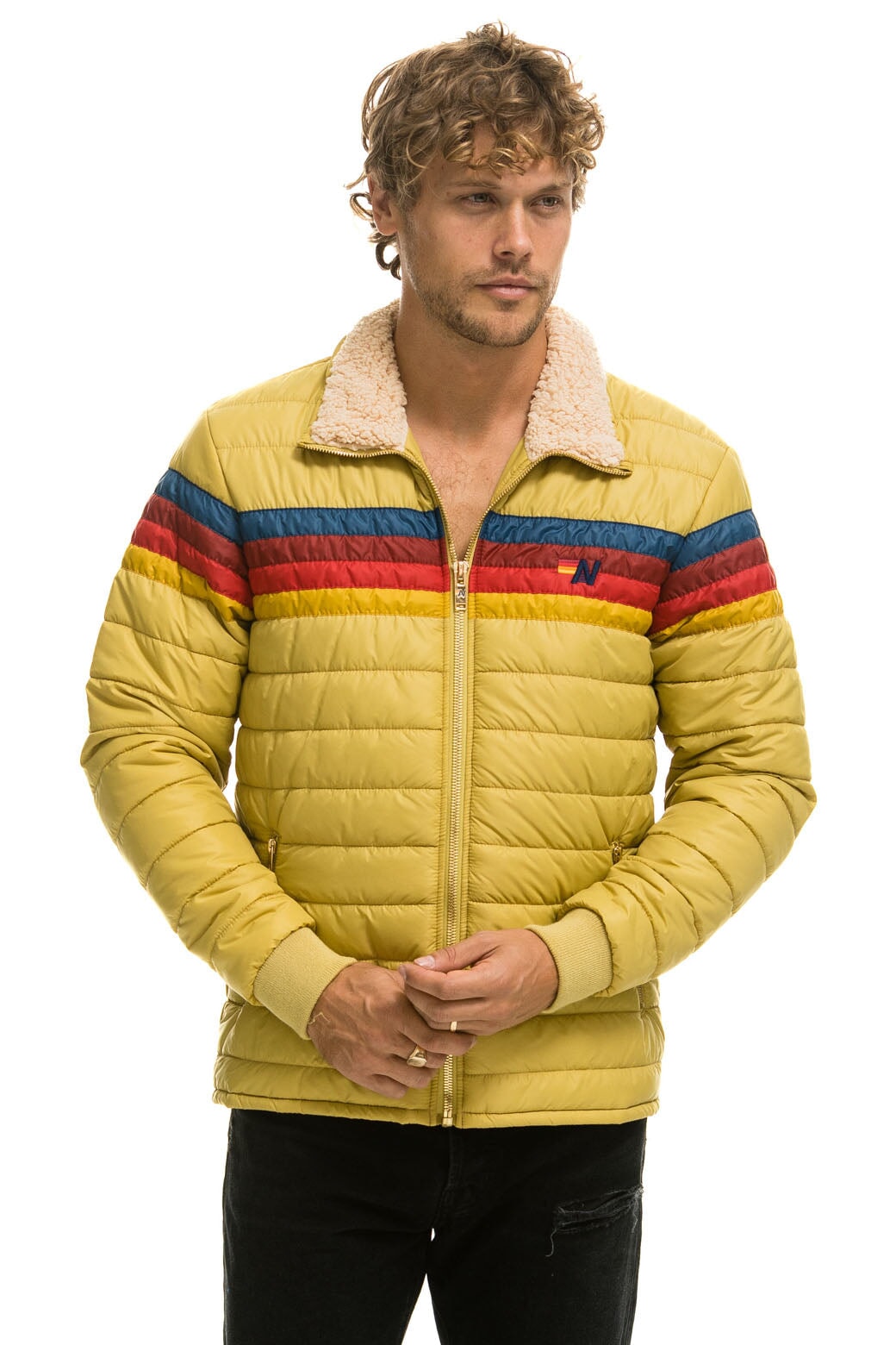 4 STRIPE RAINBOW SLEEVE JACKET - KHAKI - Image 6