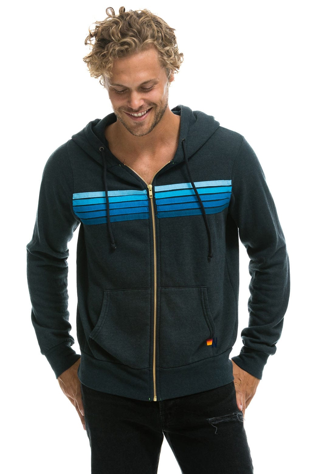5 STRIPE HOODIE - CHARCOAL // BLUE - Image 2