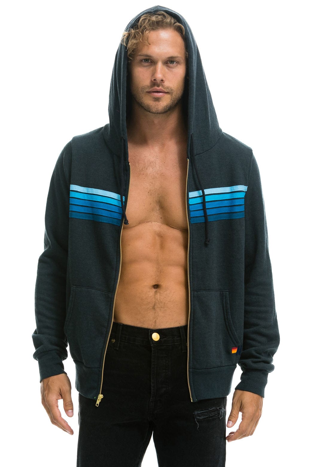 5 STRIPE HOODIE - CHARCOAL // BLUE - Image 6