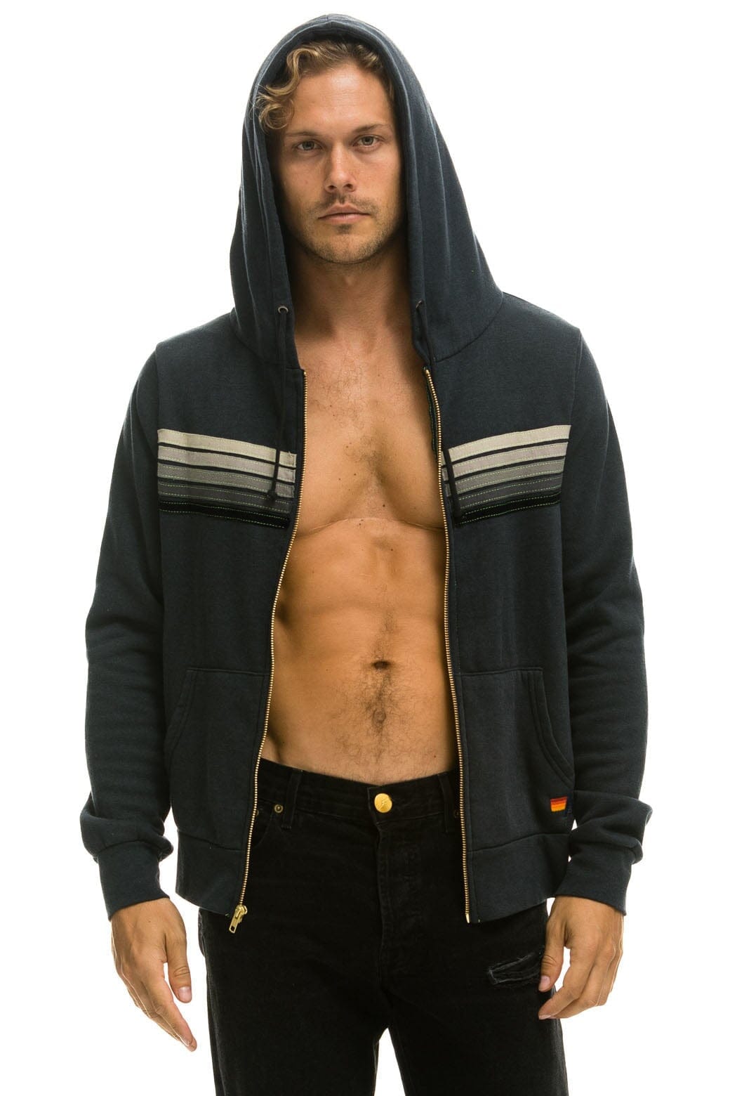 5 STRIPE HOODIE - CHARCOAL // GREY STRIPES - Image 2
