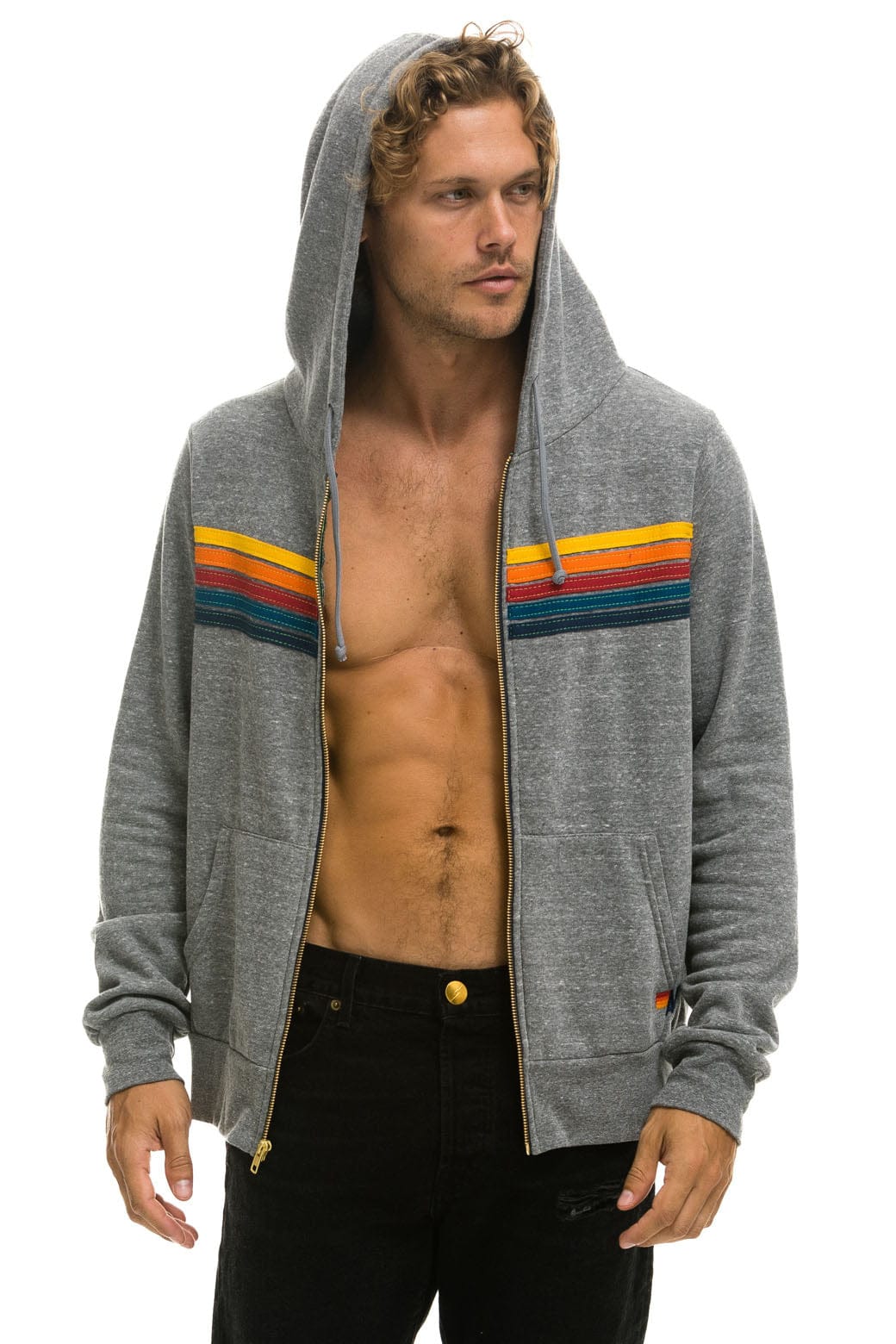 5 STRIPE HOODIE - HEATHER GREY - Image 6