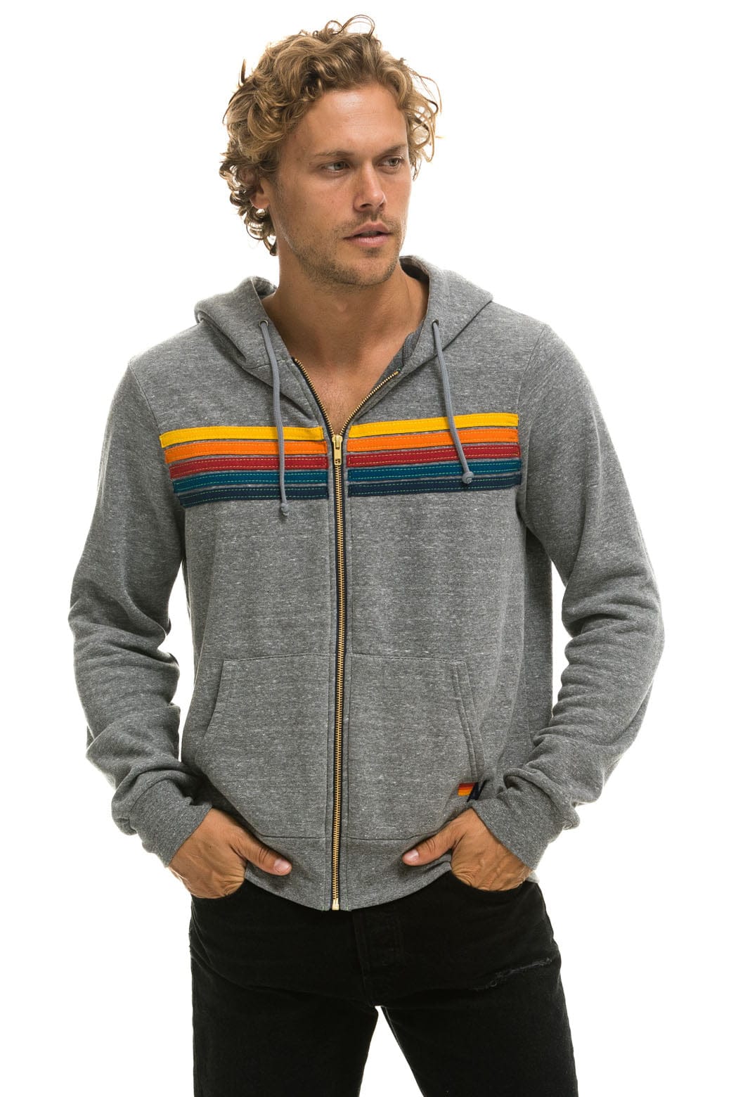 5 STRIPE HOODIE - HEATHER GREY - Image 2