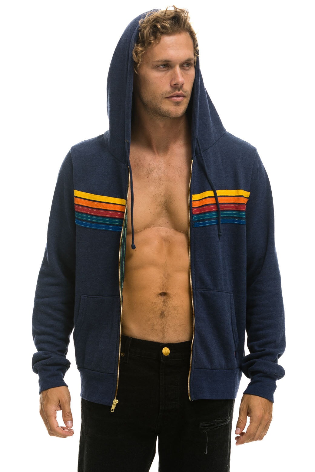 5 STRIPE HOODIE - NAVY - Image 4