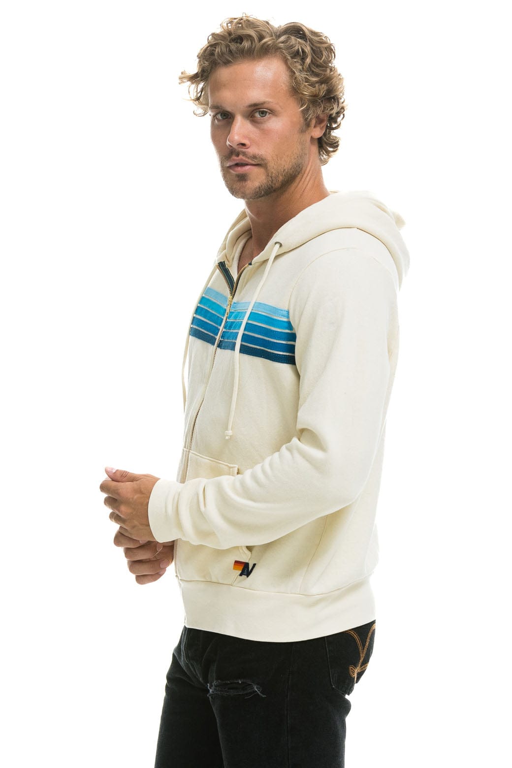 5 STRIPE HOODIE - VINTAGE WHITE // BLUE - Image 4