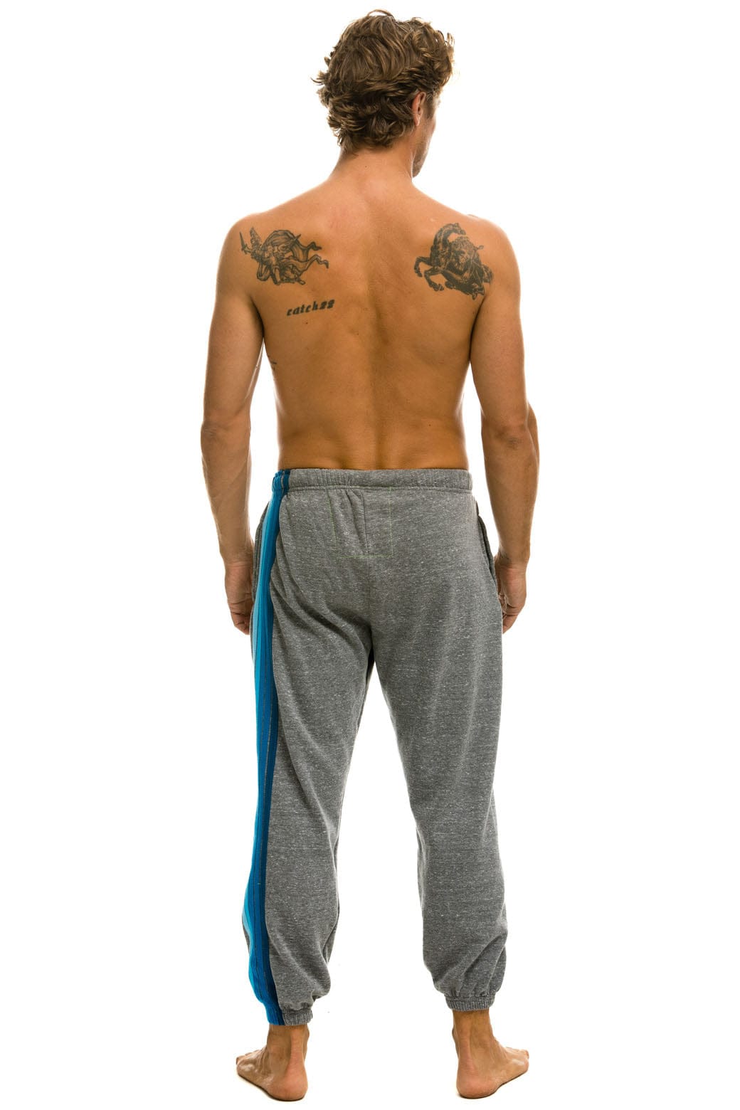 5 STRIPE SWEATPANTS - HEATHER GREY // BLUE - Image 4