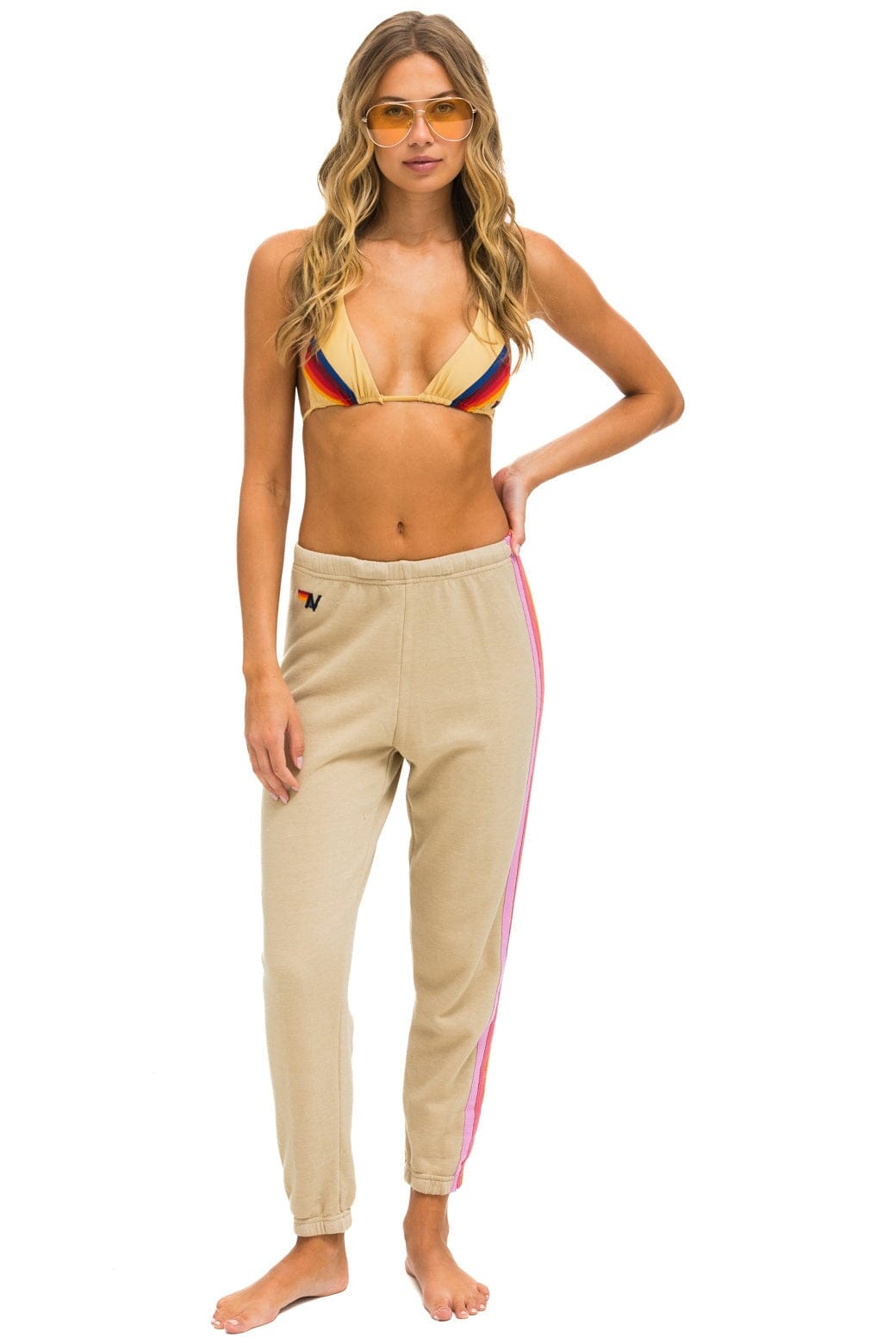 5 STRIPE SWEATPANTS - SAND // PINK // GREEN - Image 2
