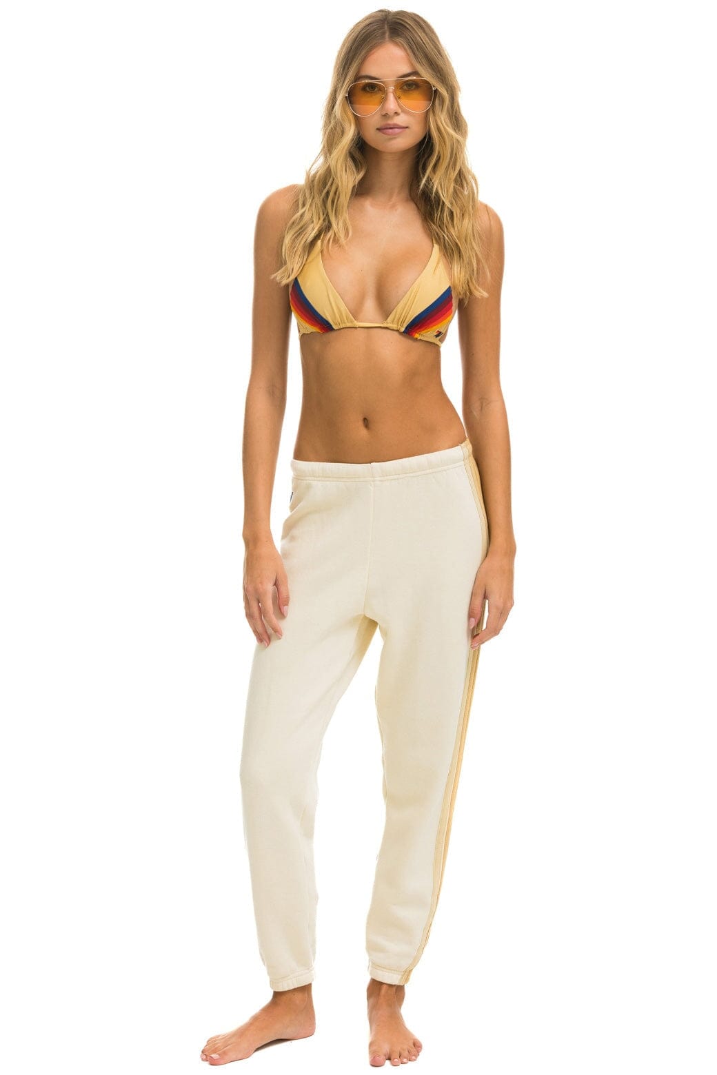 5 STRIPE SWEATPANTS - VINTAGE WHITE // TAN - Image 2