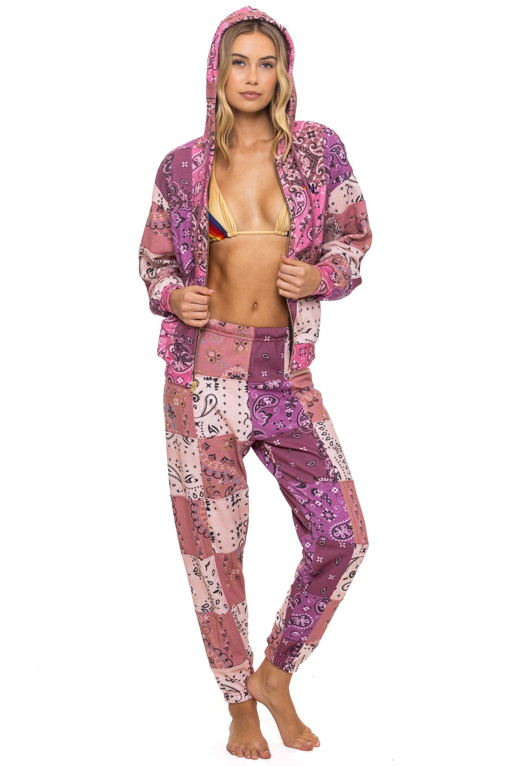 BANDANA QUILTED RELAXED ZIP HOODIE - PINK - Image 12
