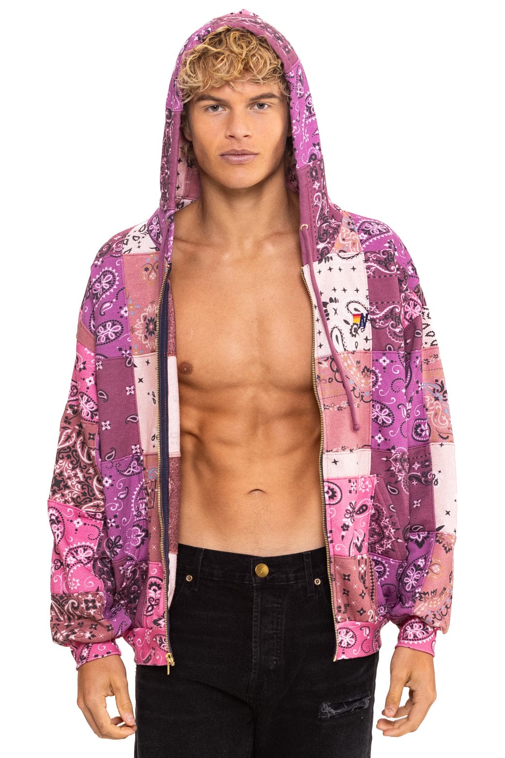 BANDANA QUILTED RELAXED ZIP HOODIE - PINK - Image 7