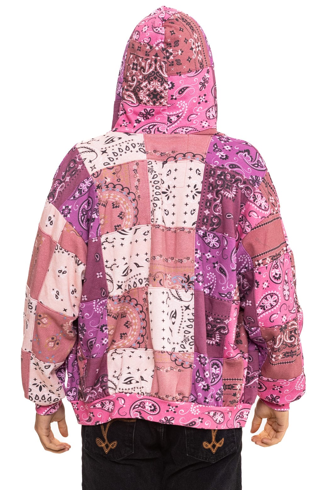 BANDANA QUILTED RELAXED ZIP HOODIE - PINK - Image 11