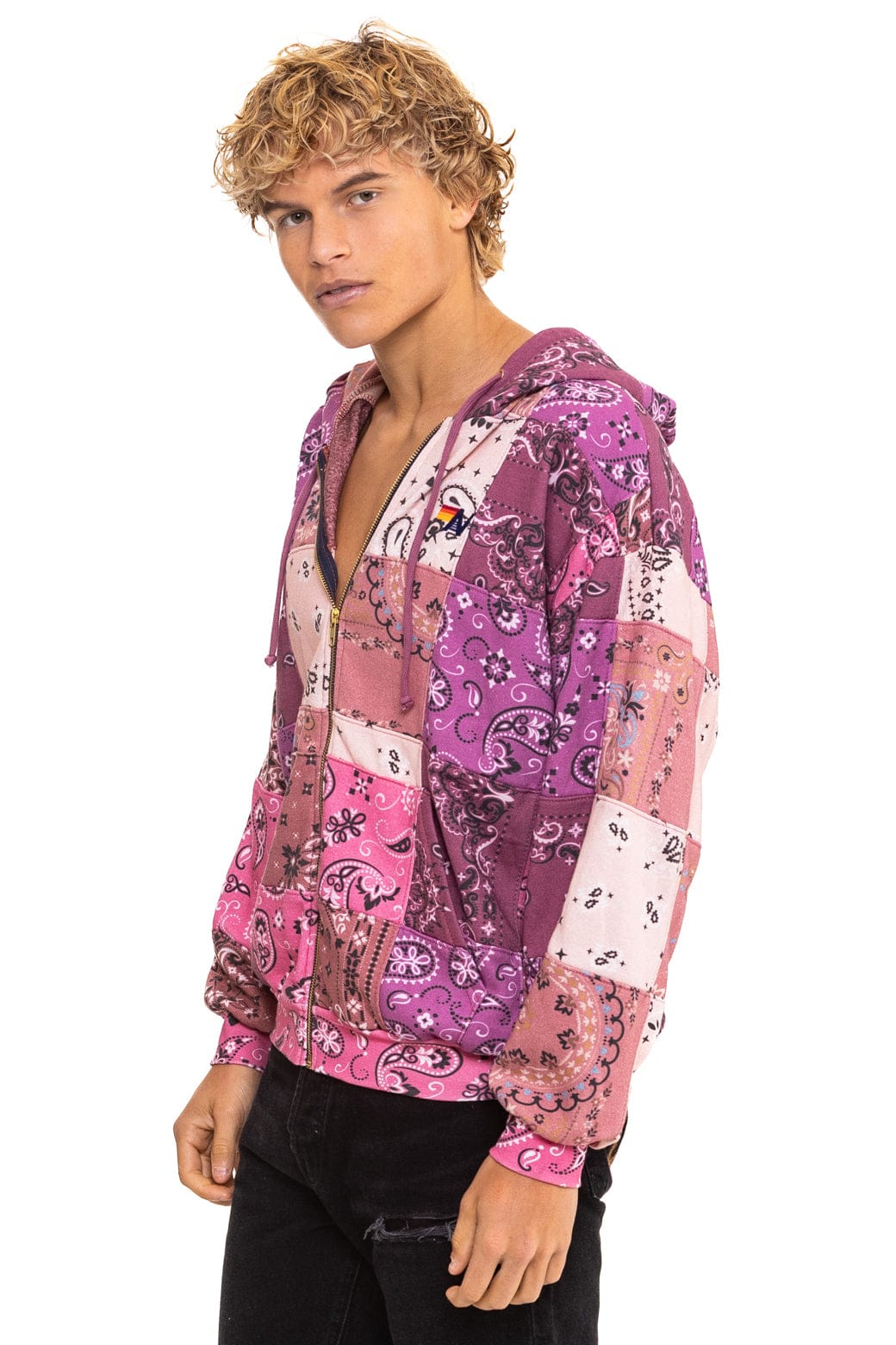 BANDANA QUILTED RELAXED ZIP HOODIE - PINK - Image 5