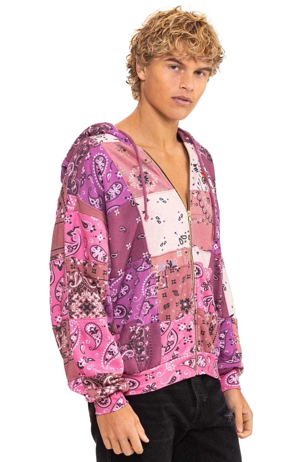 BANDANA QUILTED RELAXED ZIP HOODIE - PINK - Image 9