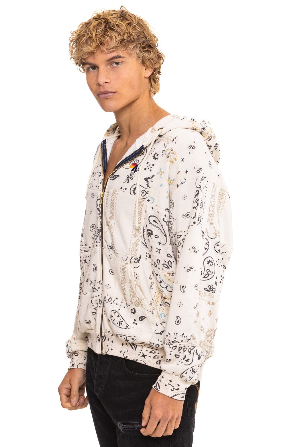 BANDANA QUILTED RELAXED ZIP HOODIE - VINTAGE WHITE - Image 4