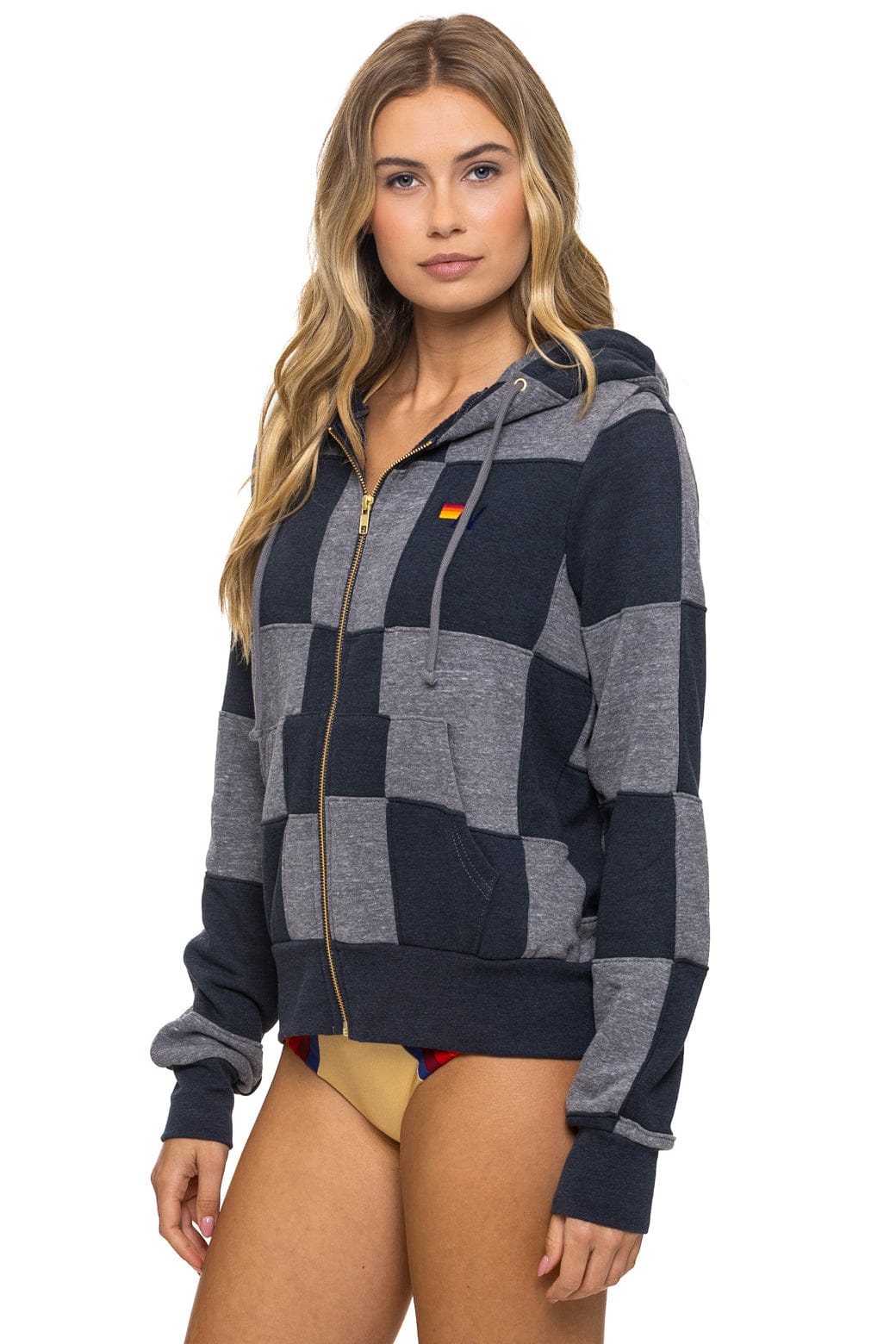 CHECK QUILT ZIP HOODIE - HEATHER // CHARCOAL - Image 5