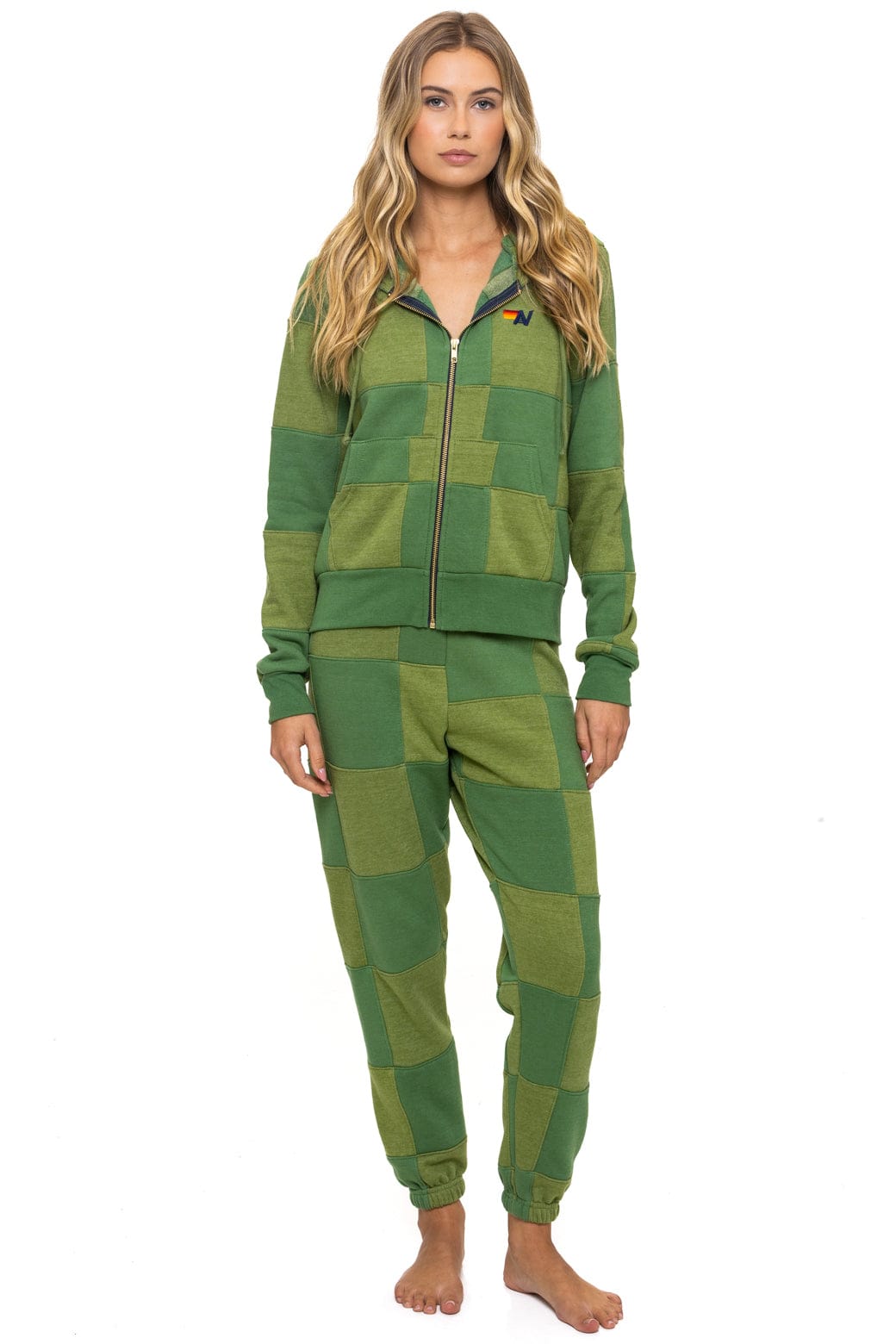 CHECK QUILT ZIP HOODIE - JUNGLE GREEN // PALM - Image 3