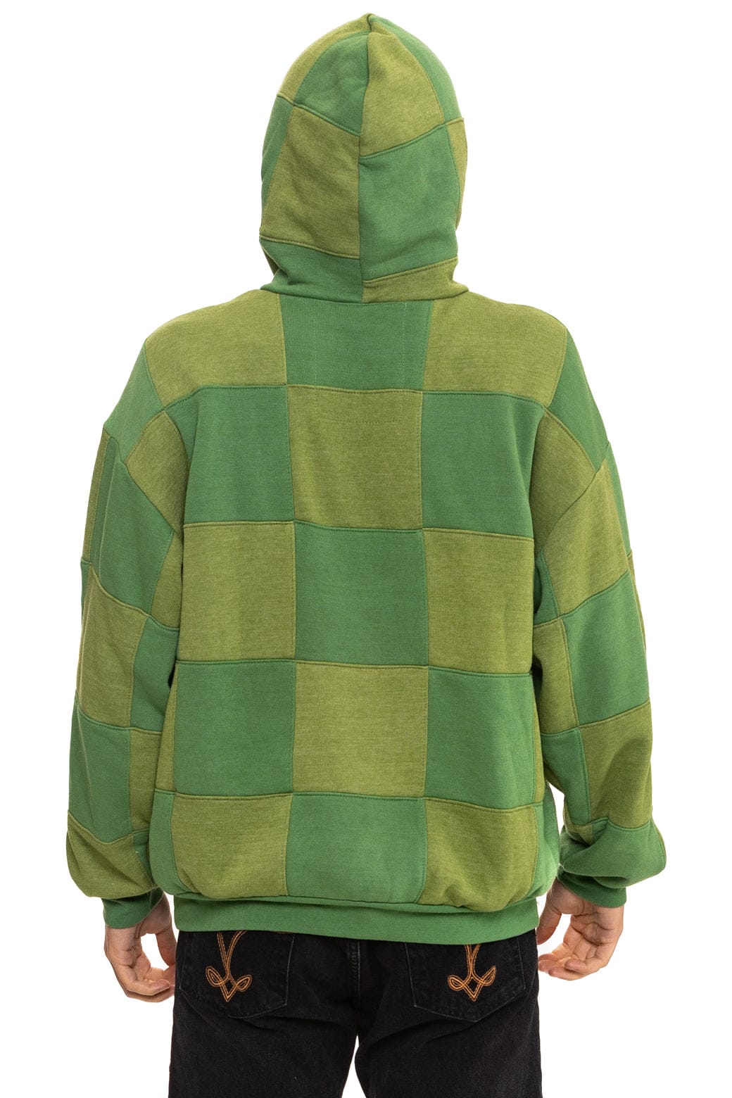 CHECK QUILT RELAXED PULLOVER HOODIE - JUNGLE GREEN // PALM - Image 9