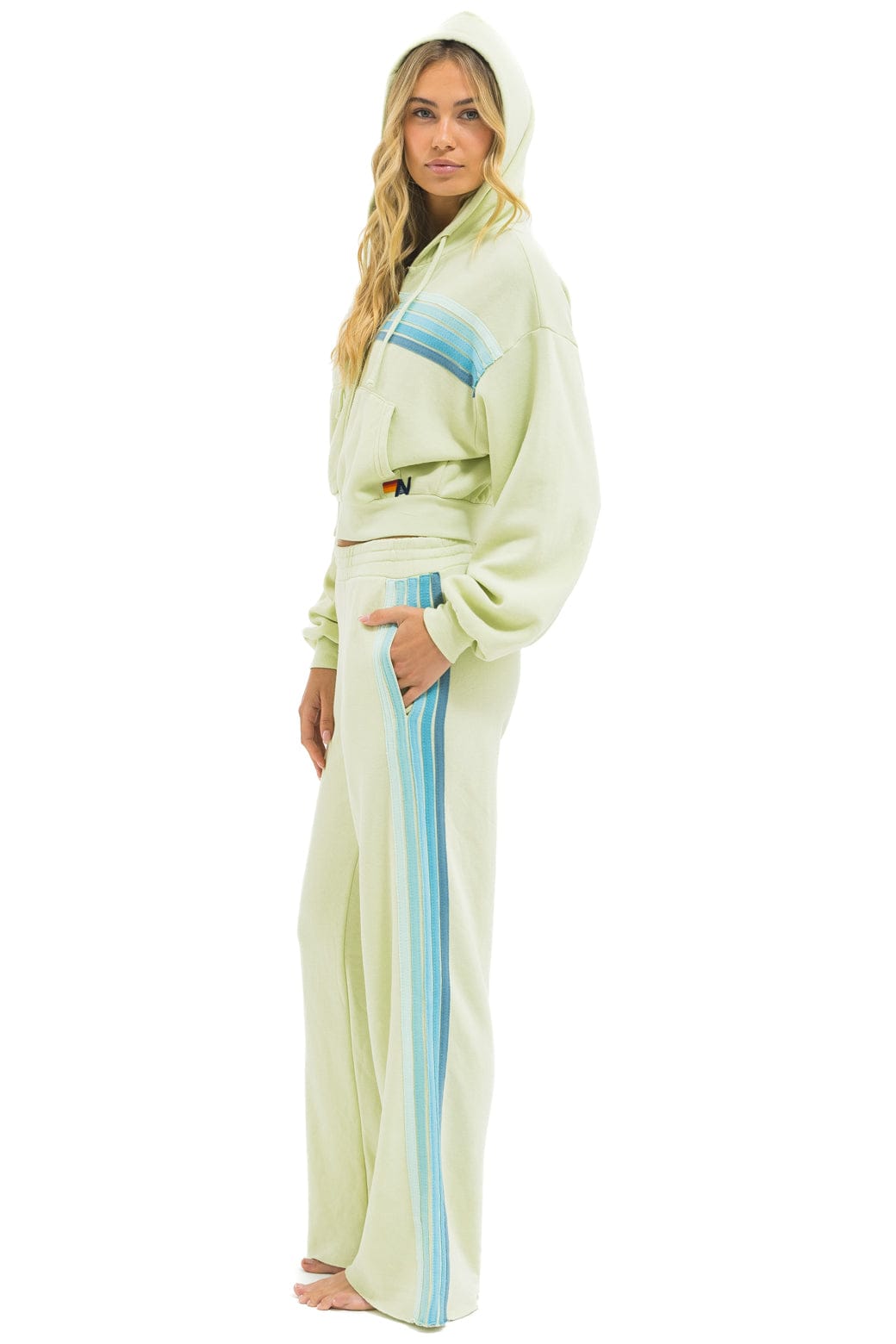 5 STRIPE CROPPED ZIP HOODIE RELAXED - LIME CREAM // SEAFOAM - Image 5
