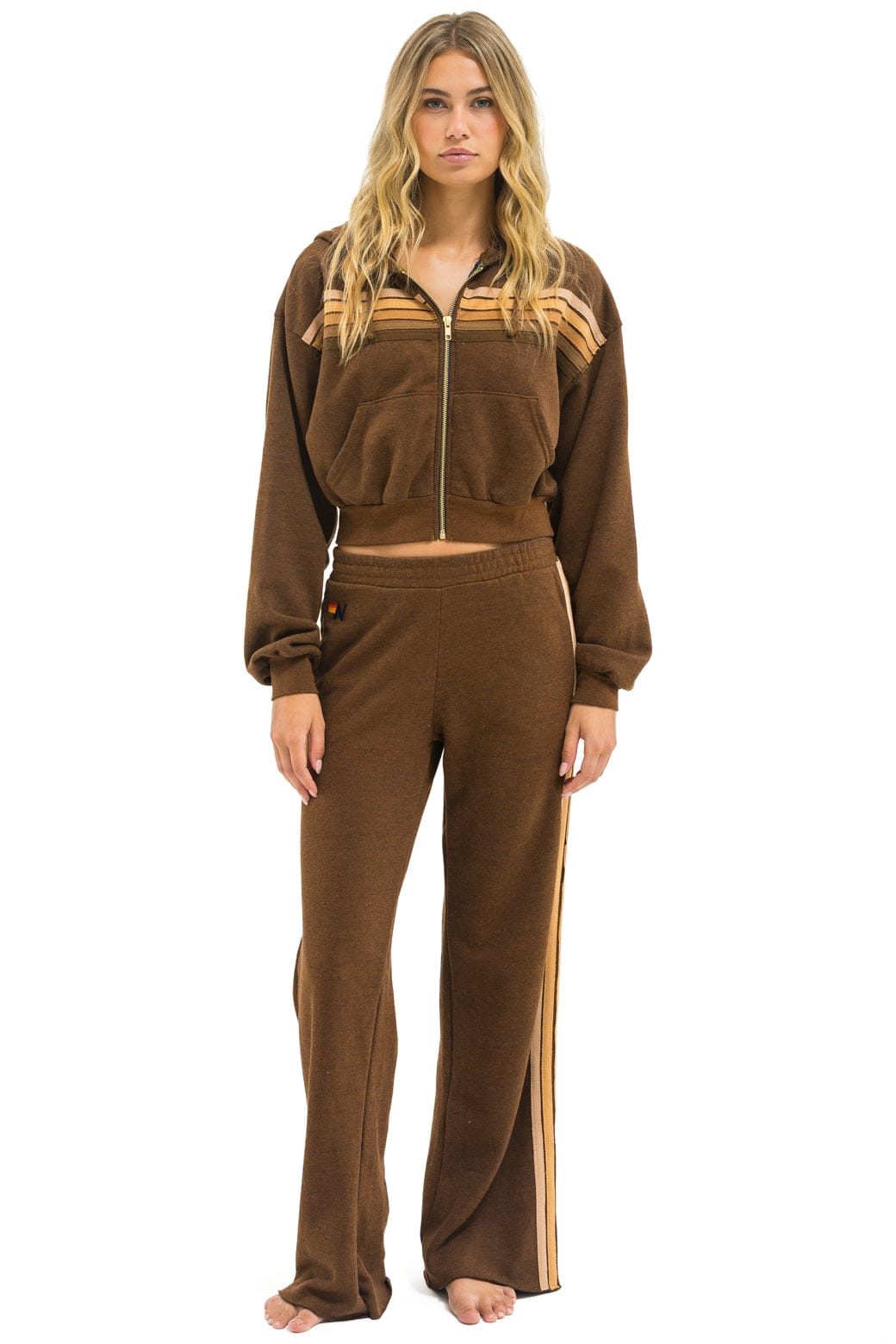 5 STRIPE CROPPED ZIP HOODIE RELAXED - CHOCOLATE // ESPRESSO - Image 7