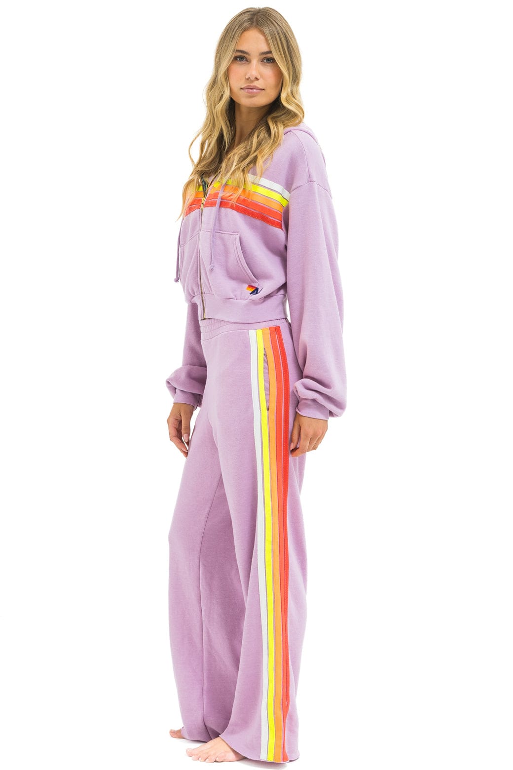 5 STRIPE WIDE LEG POCKET SWEATPANTS - MAUVE // WHITE NEON - Image 6