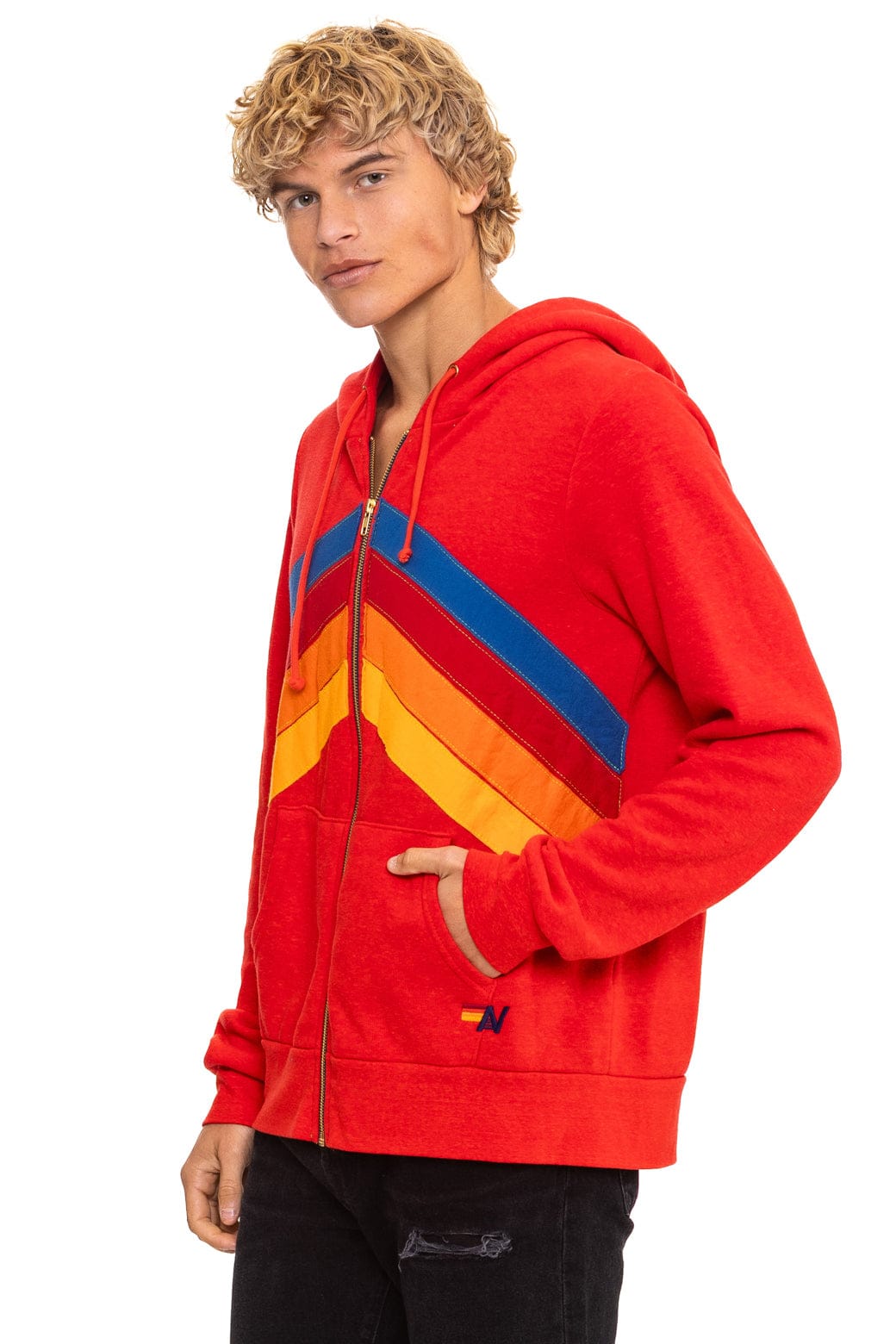 MOUNTAIN STITCH CHEVRON 4 ZIP HOODIE - RED - Image 5