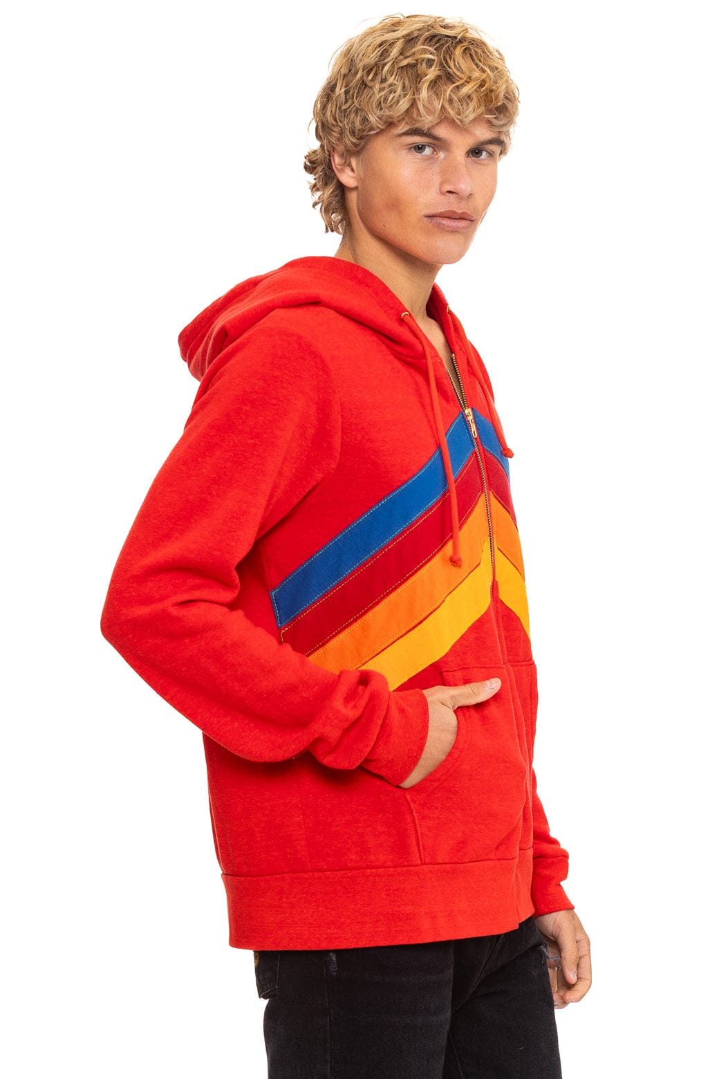 MOUNTAIN STITCH CHEVRON 4 ZIP HOODIE - RED - Image 9