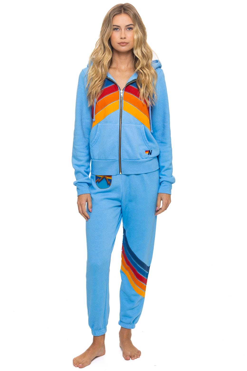 MOUNTAIN STITCH CHEVRON 4 ZIP HOODIE - SKY - Image 3
