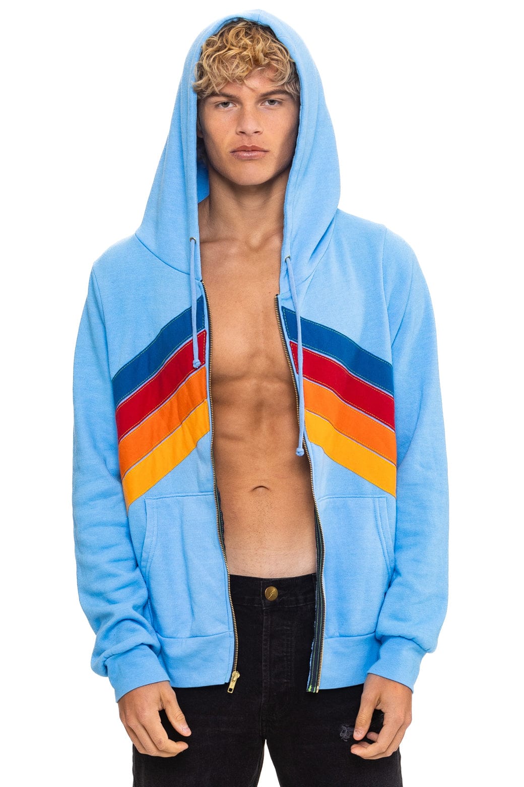 MOUNTAIN STITCH CHEVRON 4 ZIP HOODIE - SKY - Image 2