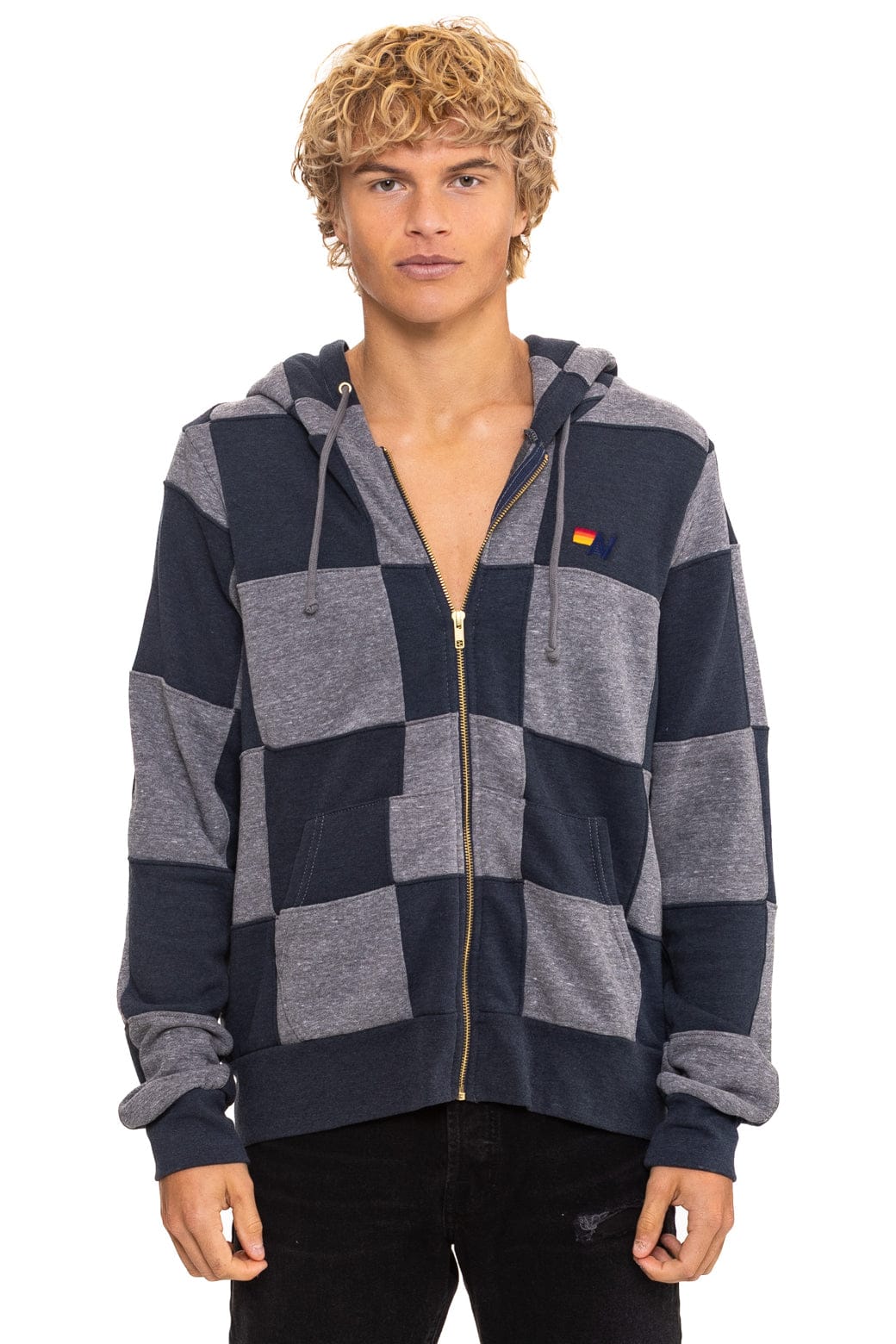 CHECK QUILT ZIP HOODIE - HEATHER // CHARCOAL - Image 2
