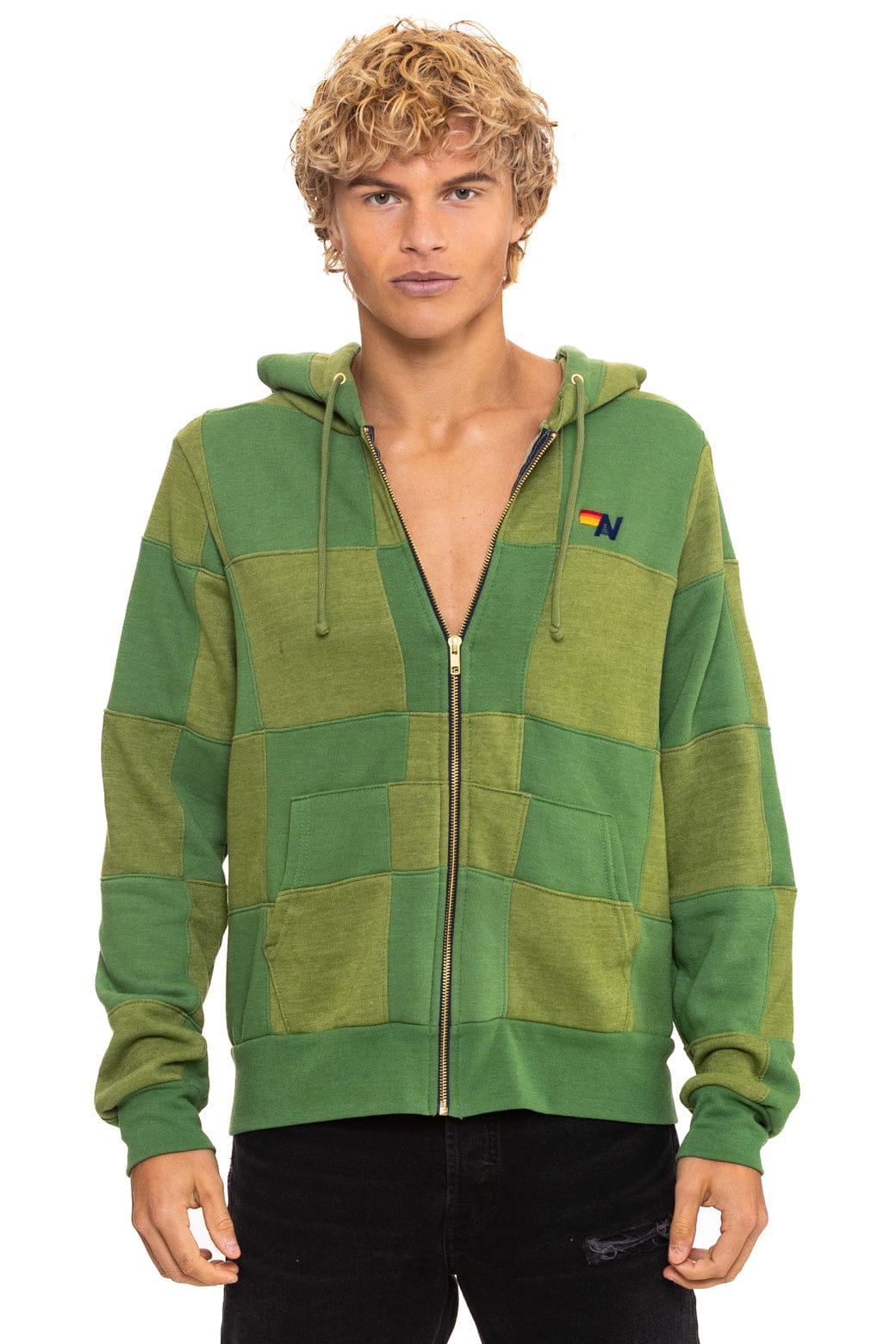 CHECK QUILT ZIP HOODIE - JUNGLE GREEN // PALM - Image 2