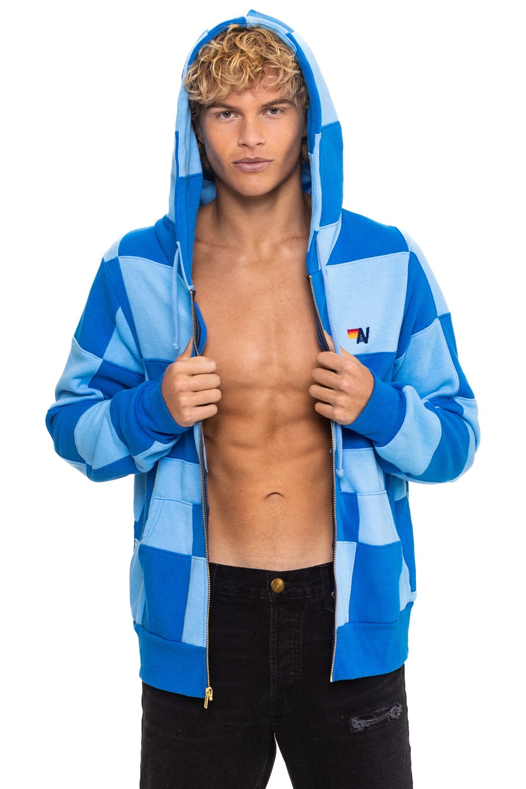 CHECK QUILT ZIP HOODIE - SKY // ADVENTURE BLUE - Image 2