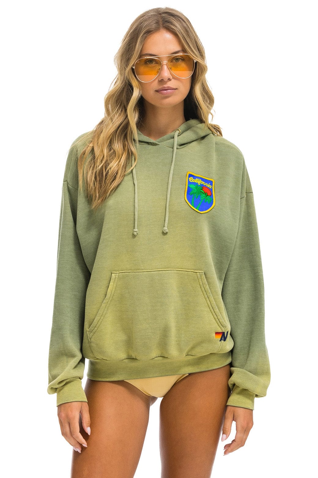 CALIFORNIA PALM PATCH PULLOVER RELAXED HOODIE - FADED ARMY - Image 7