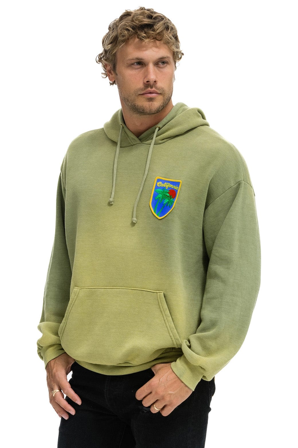 CALIFORNIA PALM PATCH PULLOVER RELAXED HOODIE - FADED ARMY - Image 4