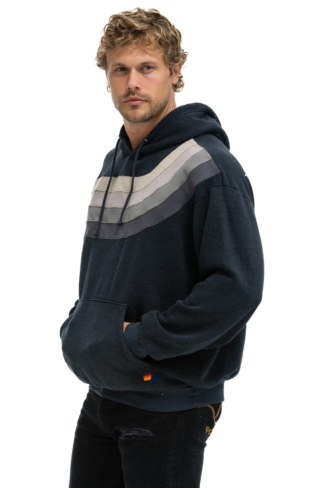 WAVE STRIPE 4 PULLOVER HOODIE RELAXED - CHARCOAL // CHARCOAL - Image 5