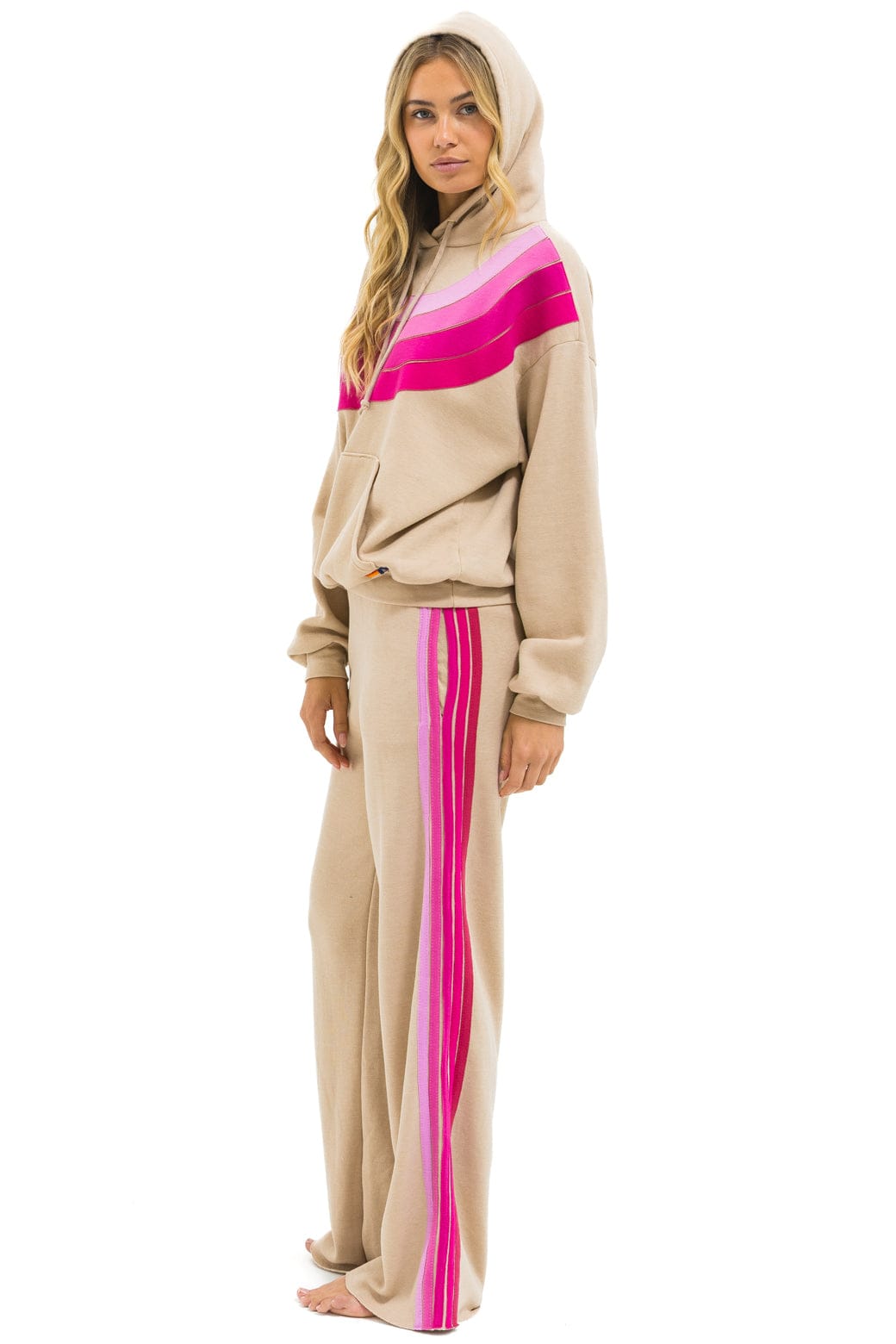 WAVE STRIPE 4 PULLOVER HOODIE RELAXED - SAND // PINK - Image 6