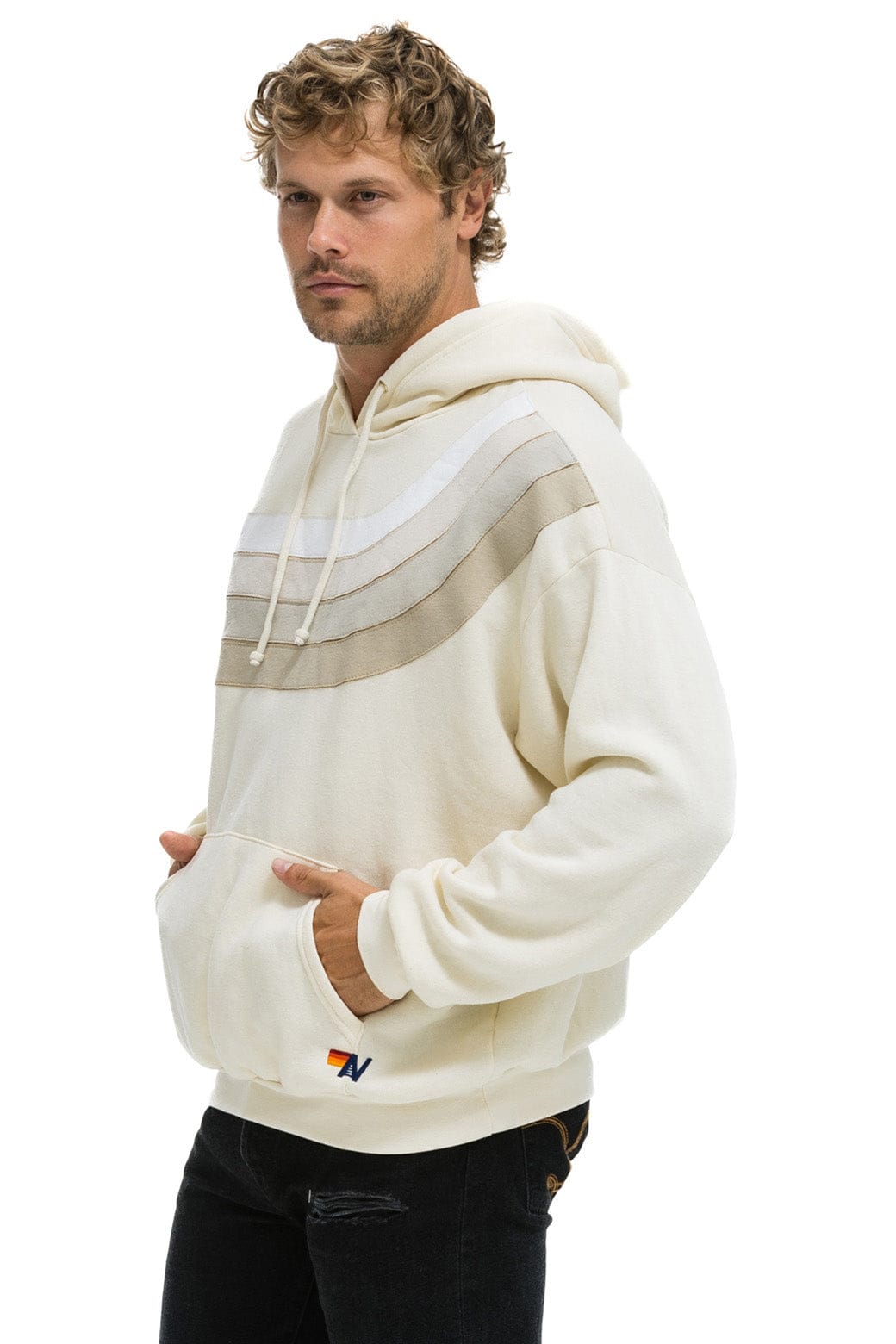 WAVE STRIPE 4 PULLOVER HOODIE RELAXED - VINTAGE WHITE // VINTAGE WHITE - Image 4
