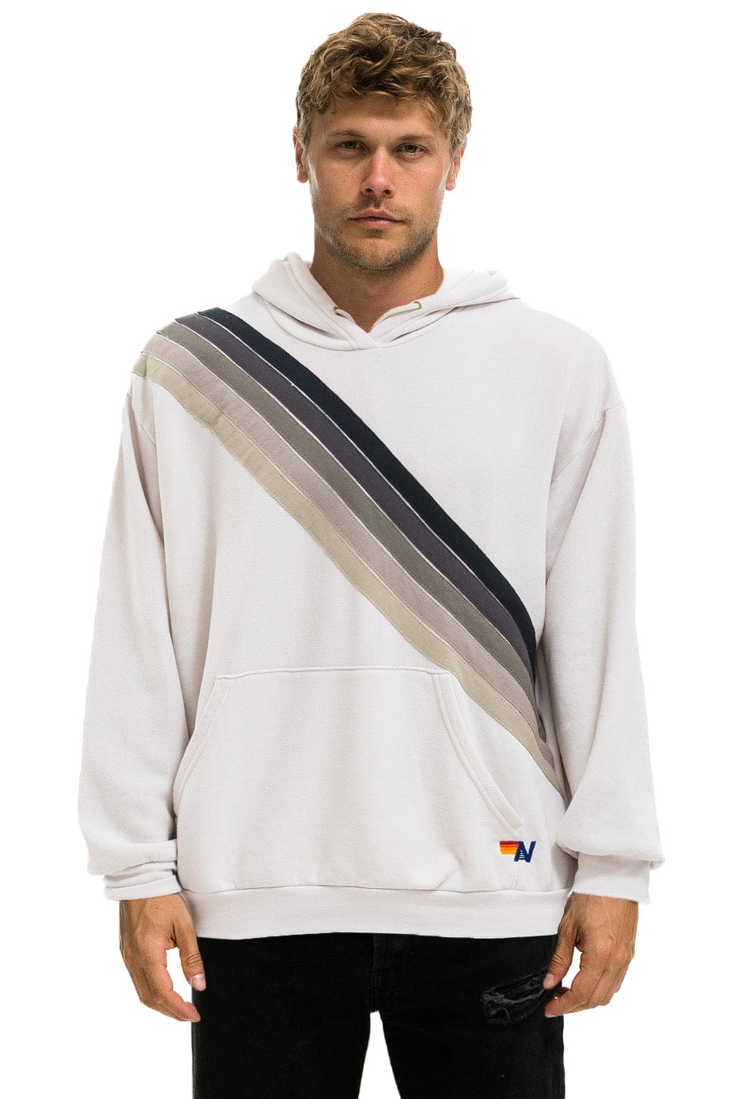 CROSS STRIPE RELAXED PULLOVER HOODIE - DOVE // GREY - Image 2