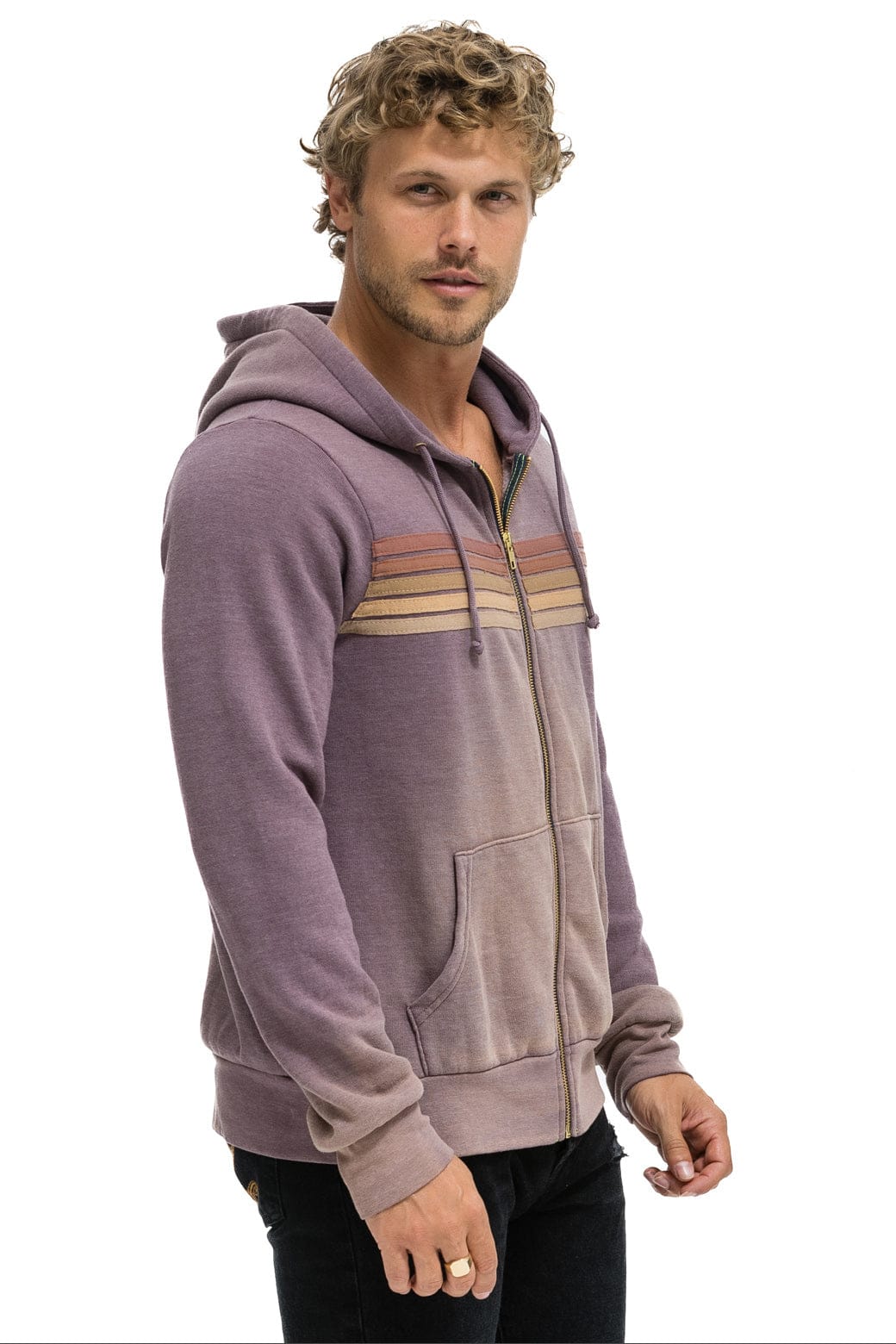5 STRIPE HOODIE - FADED MOCHA - Image 6