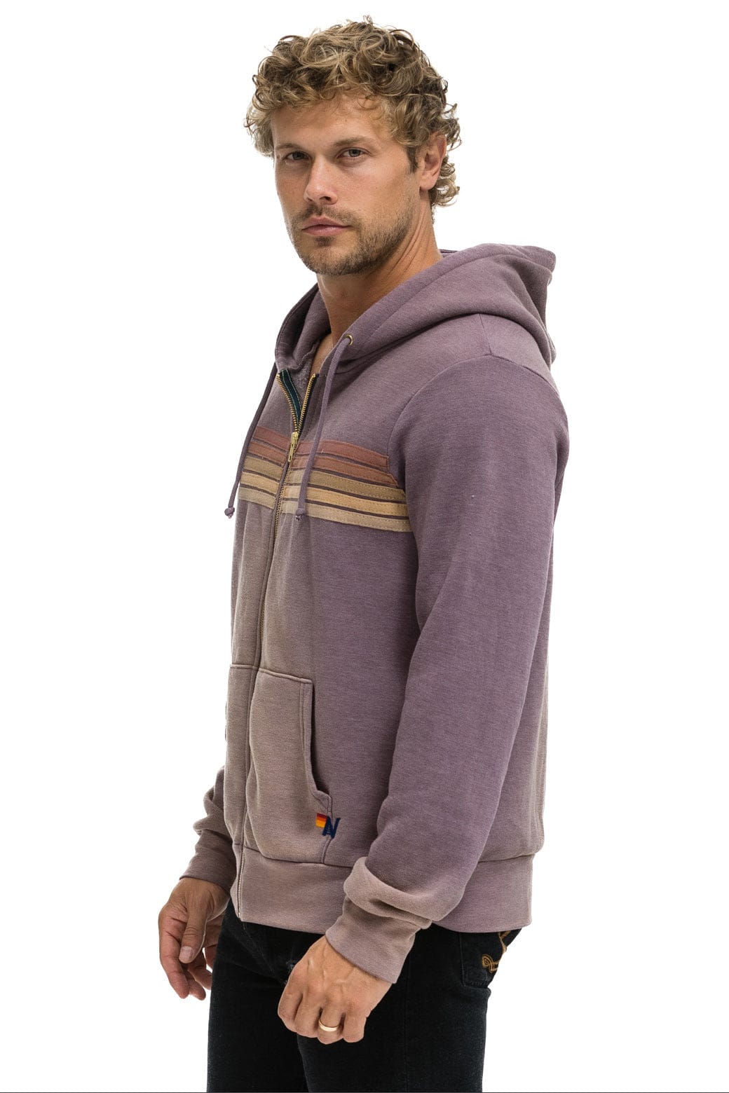 5 STRIPE HOODIE - FADED MOCHA - Image 4