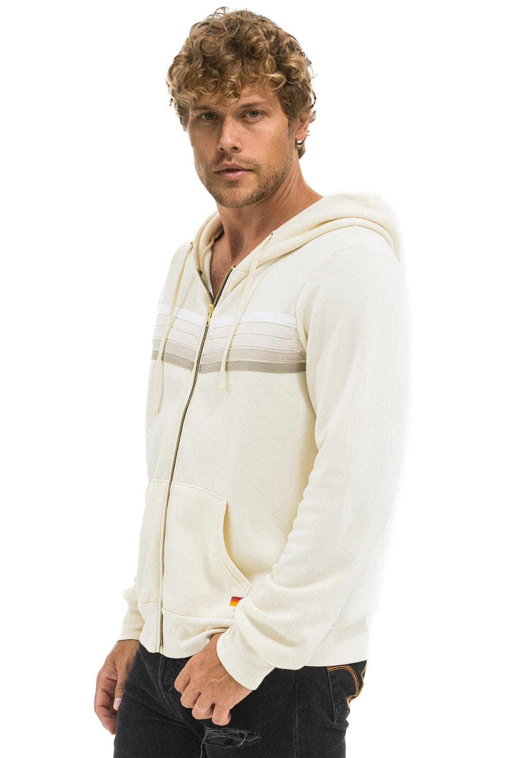 5 STRIPE HOODIE - VINTAGE WHITE // WHITE GREY - Image 4