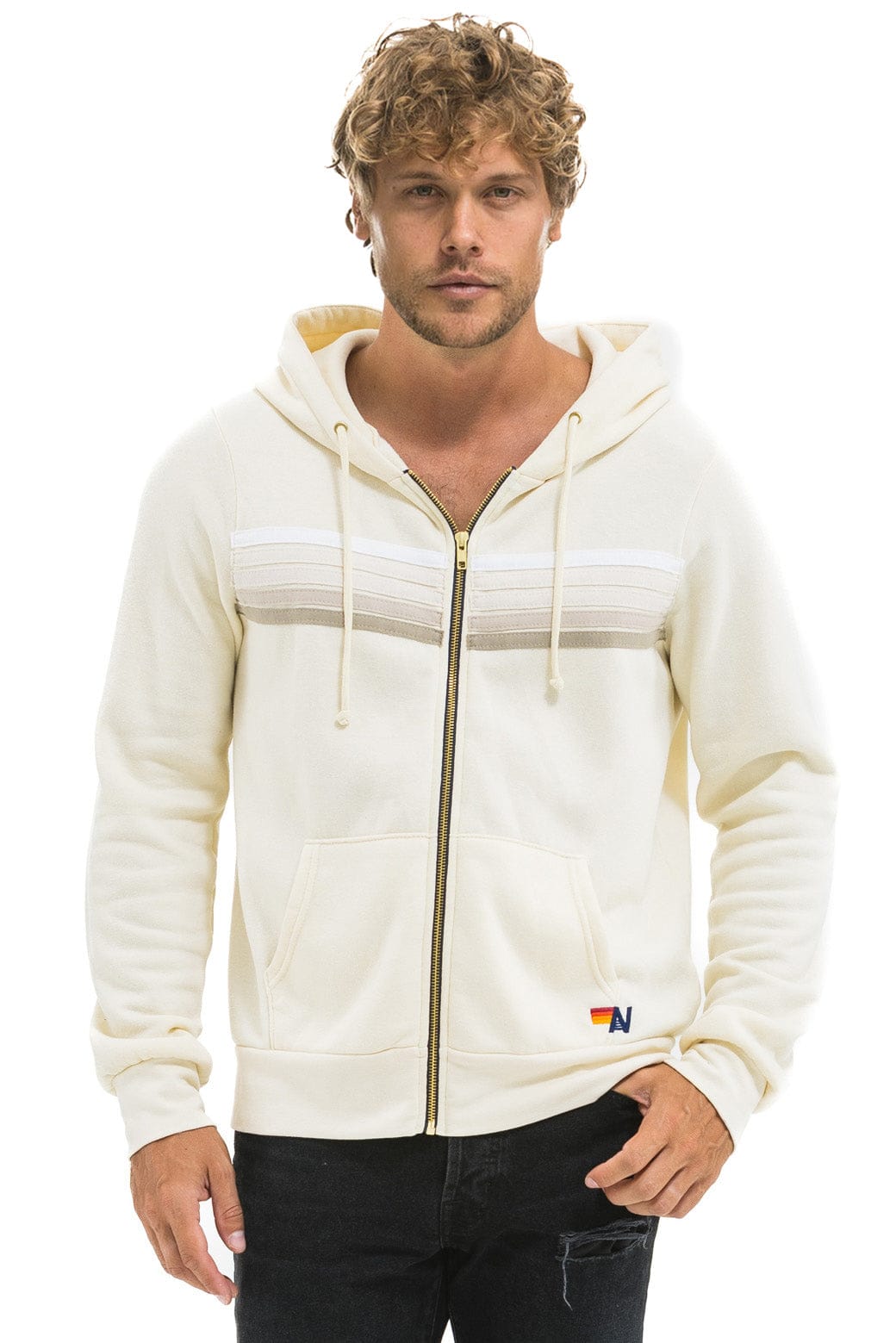 5 STRIPE HOODIE - VINTAGE WHITE // WHITE GREY - Image 2