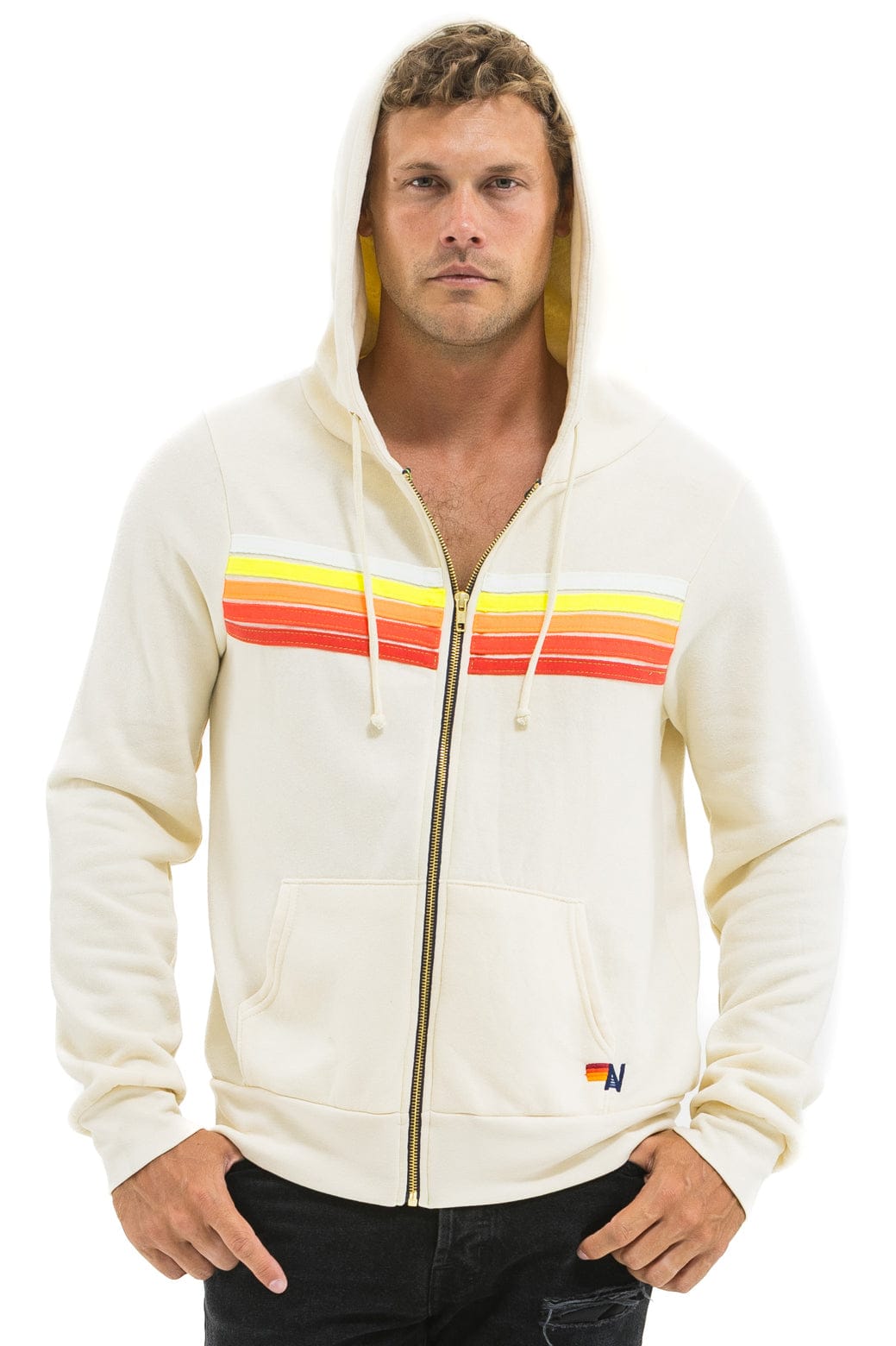 5 STRIPE HOODIE - VINTAGE WHITE // WHITE NEON - Image 2