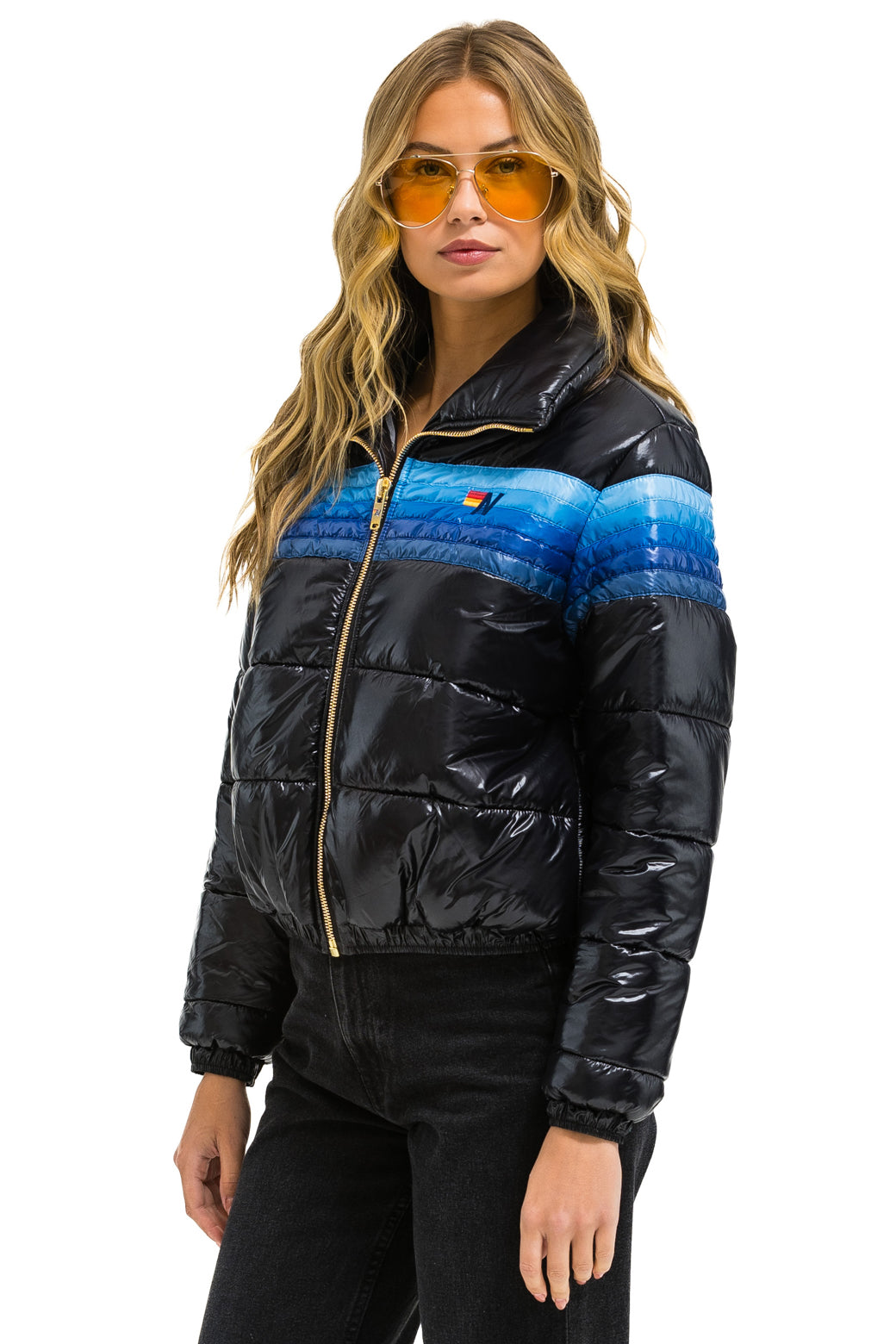 5 STRIPE APRES JACKET - GLOSSY BLACK // BLUE STRIPES - Image 2