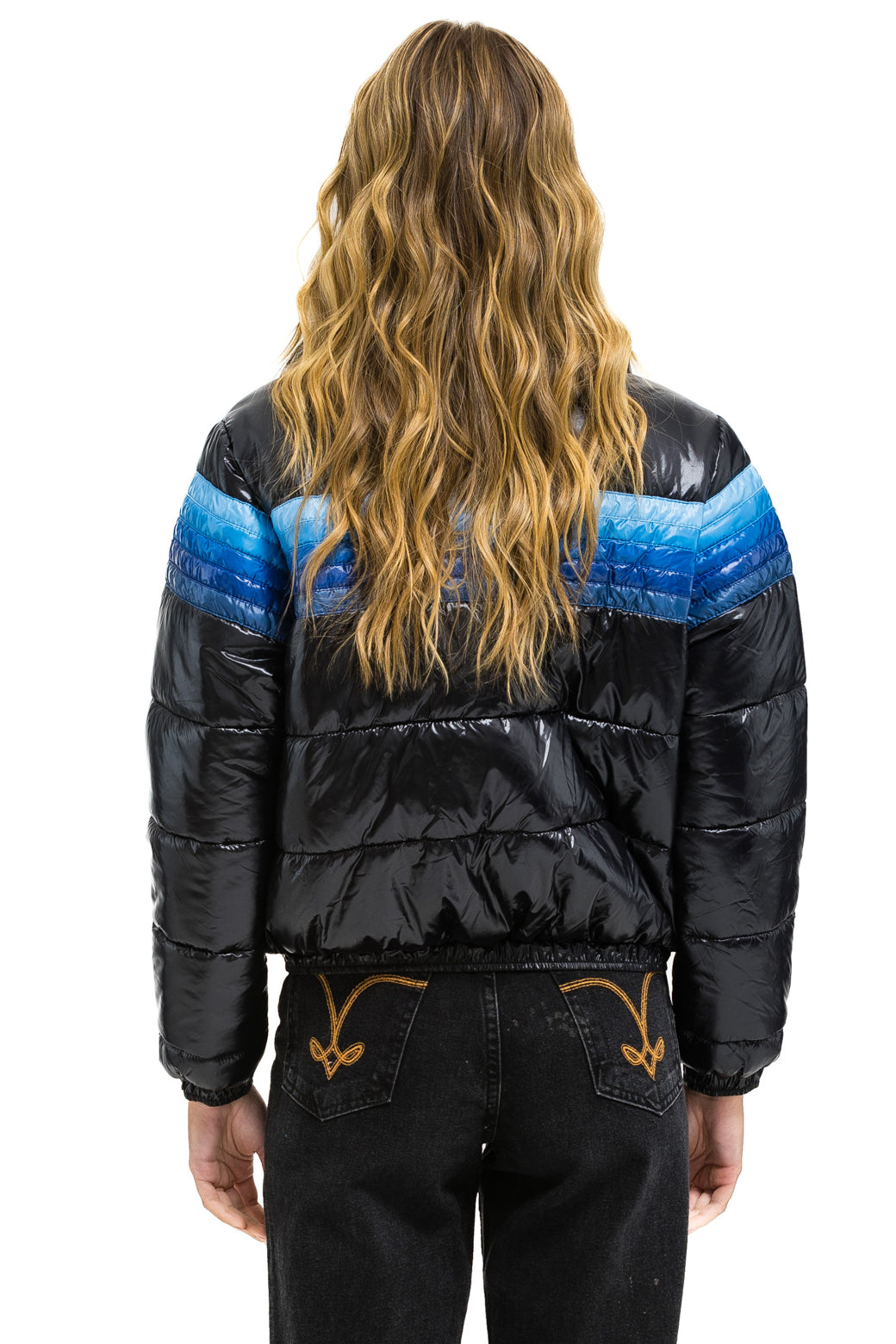 5 STRIPE APRES JACKET - GLOSSY BLACK // BLUE STRIPES - Image 5