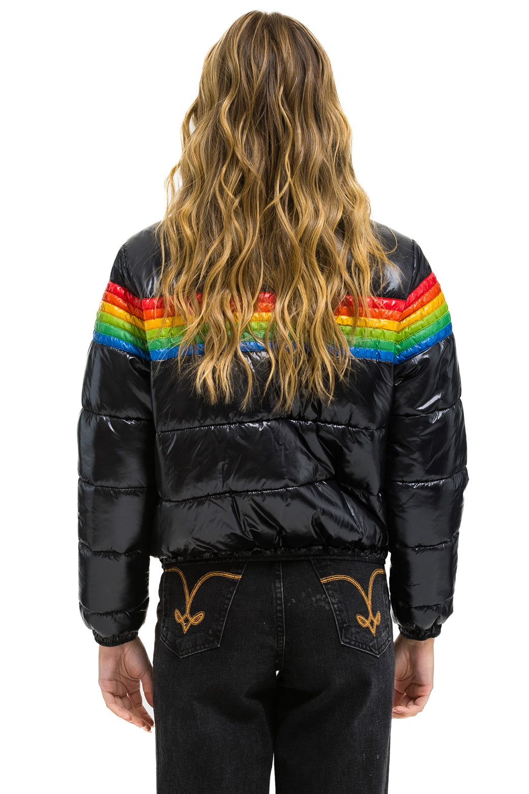 6 STRIPE LUXE APRES PUFFER JACKET - GLOSSY BLACK - Image 4