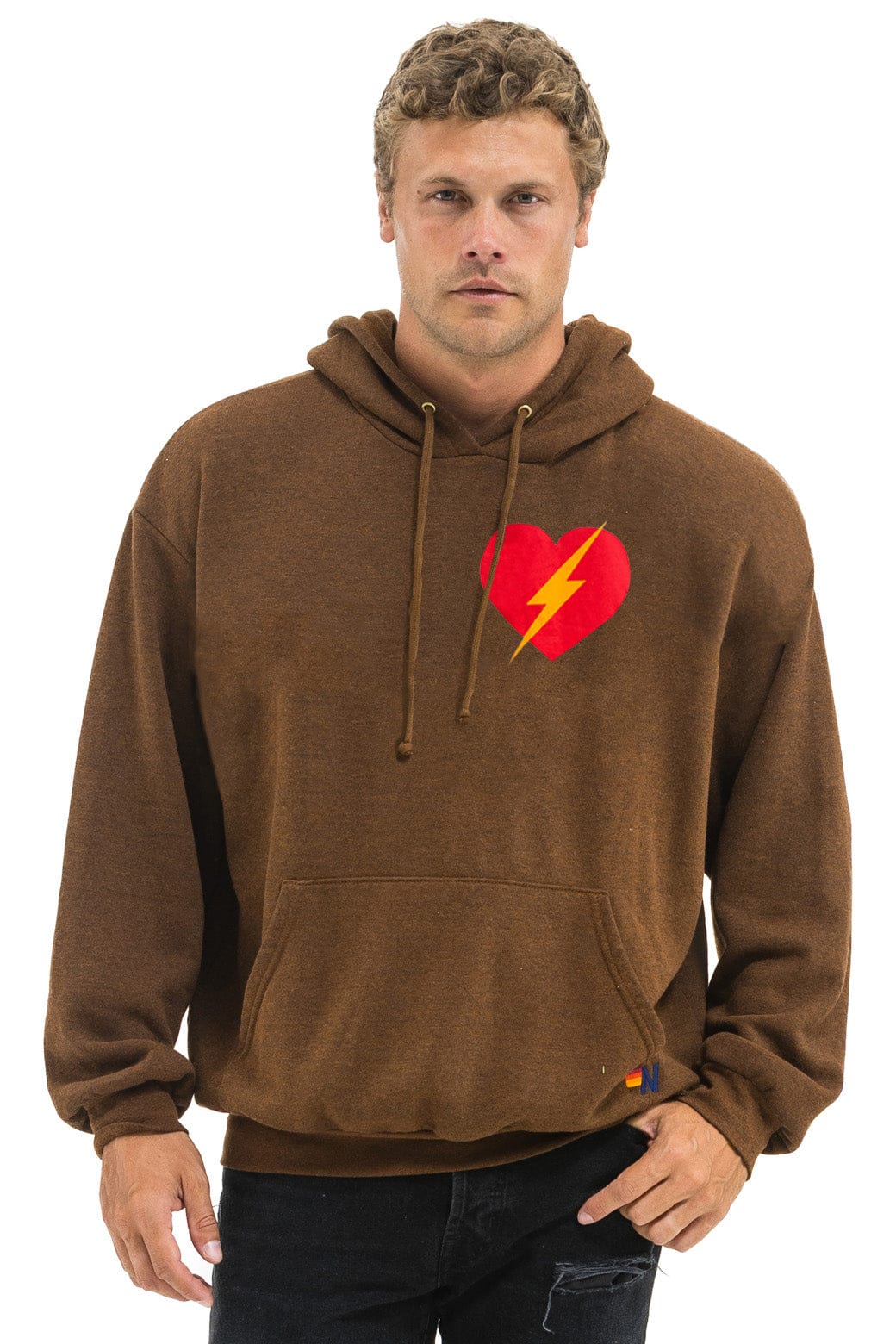 BOLT HEART PULLOVER RELAXED HOODIE - CHOCOLATE - Image 2