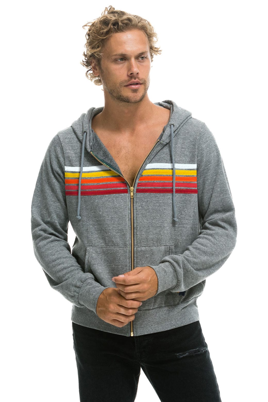 5 STRIPE HOODIE - HEATHER // RAINBOW WHITE - Image 2