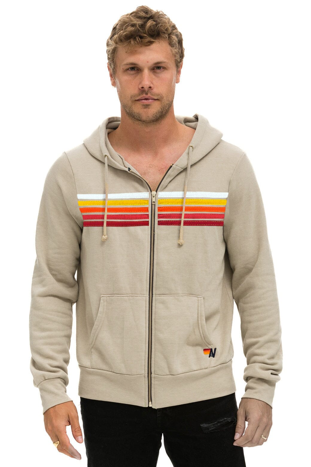 5 STRIPE HOODIE - SAND // RAINBOW WHITE - Image 2