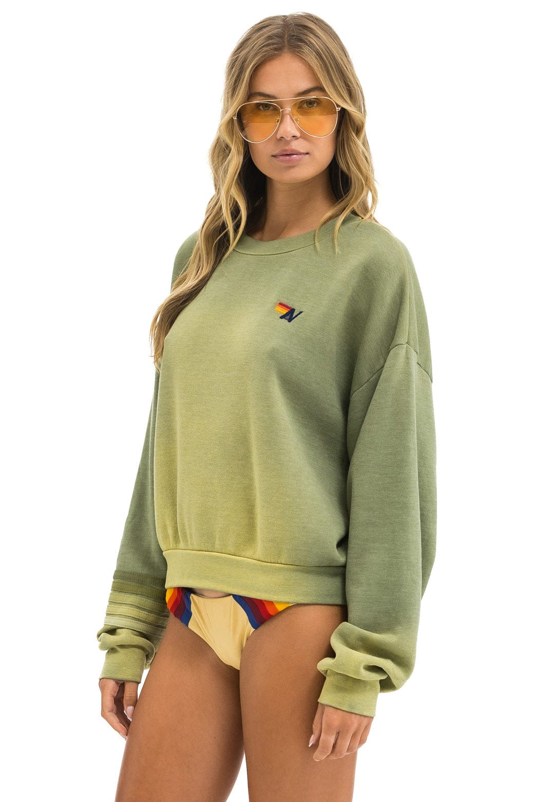 RUGBY STITCH RELAXED CREW SWEATSHIRT - FADED ARMY - Image 5