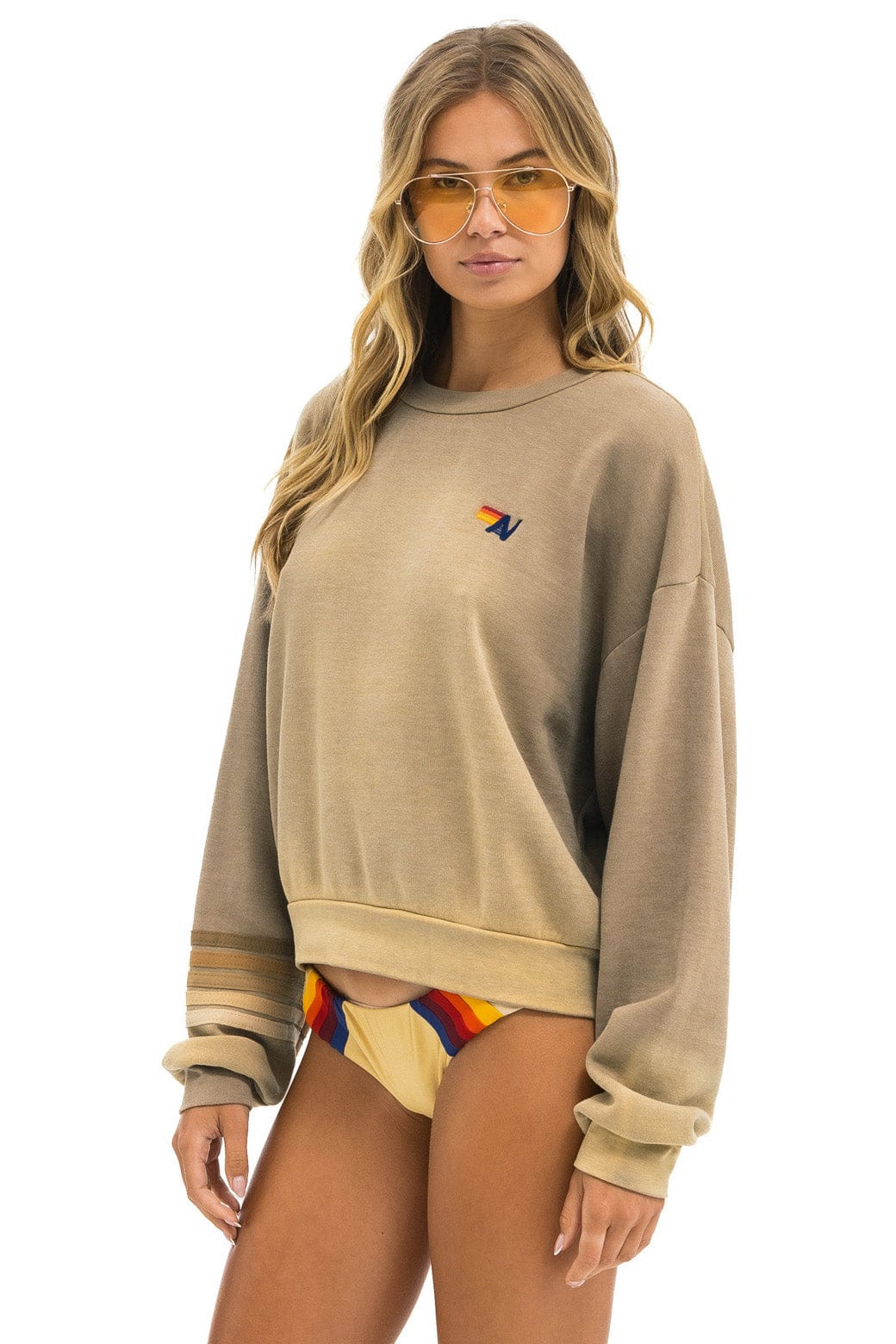RUGBY STITCH RELAXED CREW SWEATSHIRT - FADED TAN - Image 5