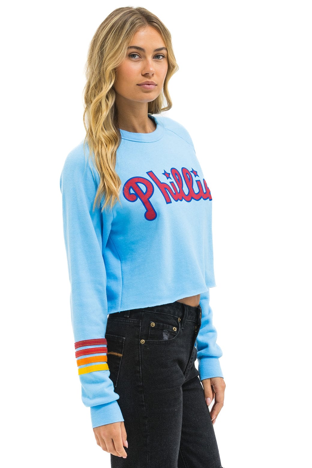PHILLIES RUGBY STITCH CROPPED CREW SWEATSHIRT - SKY - Image 2
